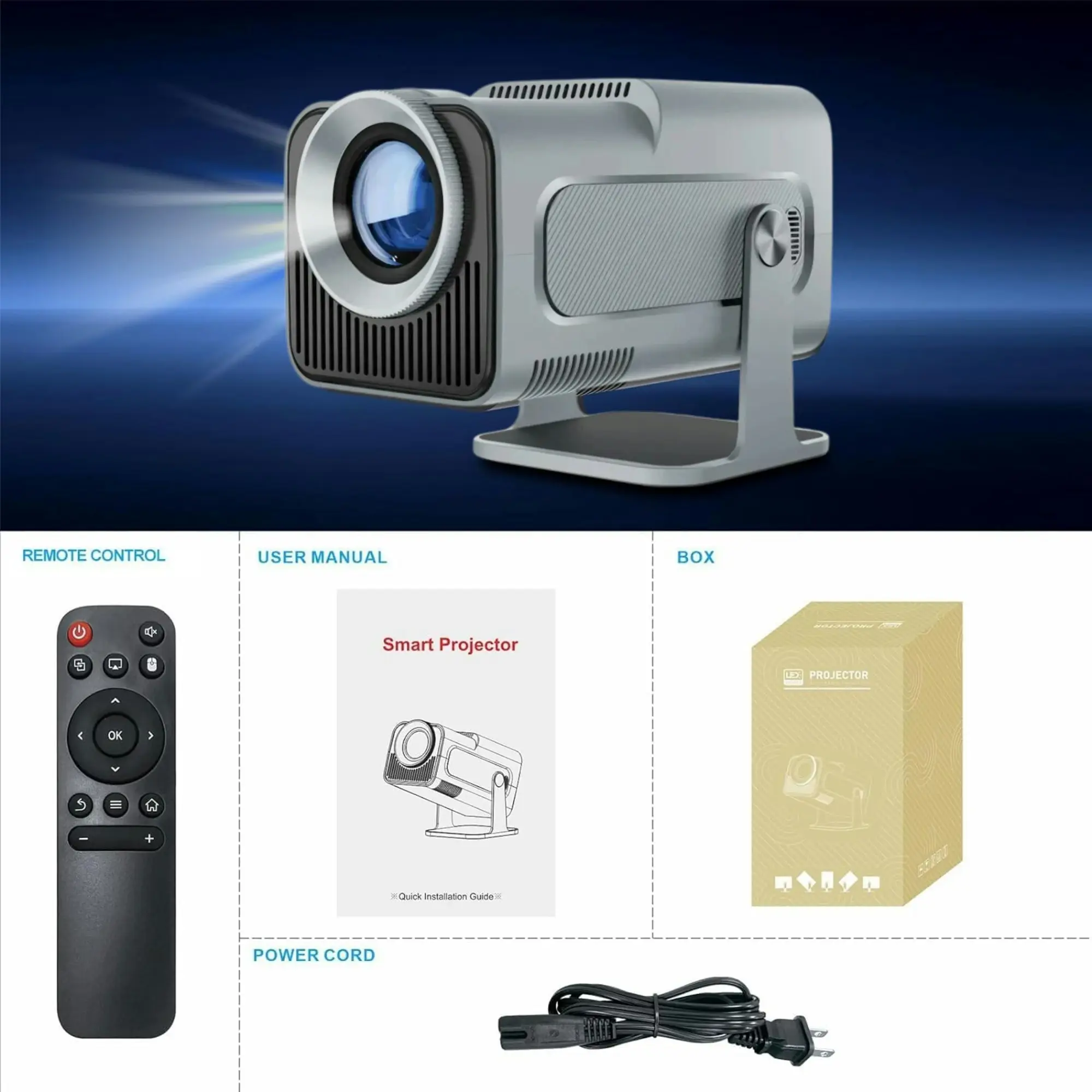 Magcubic HY320 Projector - Grey WiFi 6, BT 5.0, Android 11 - Native 1080P/4K Decoding - 180° Rotatable - Auto Keystone Correction - Hi-Fi Speaker