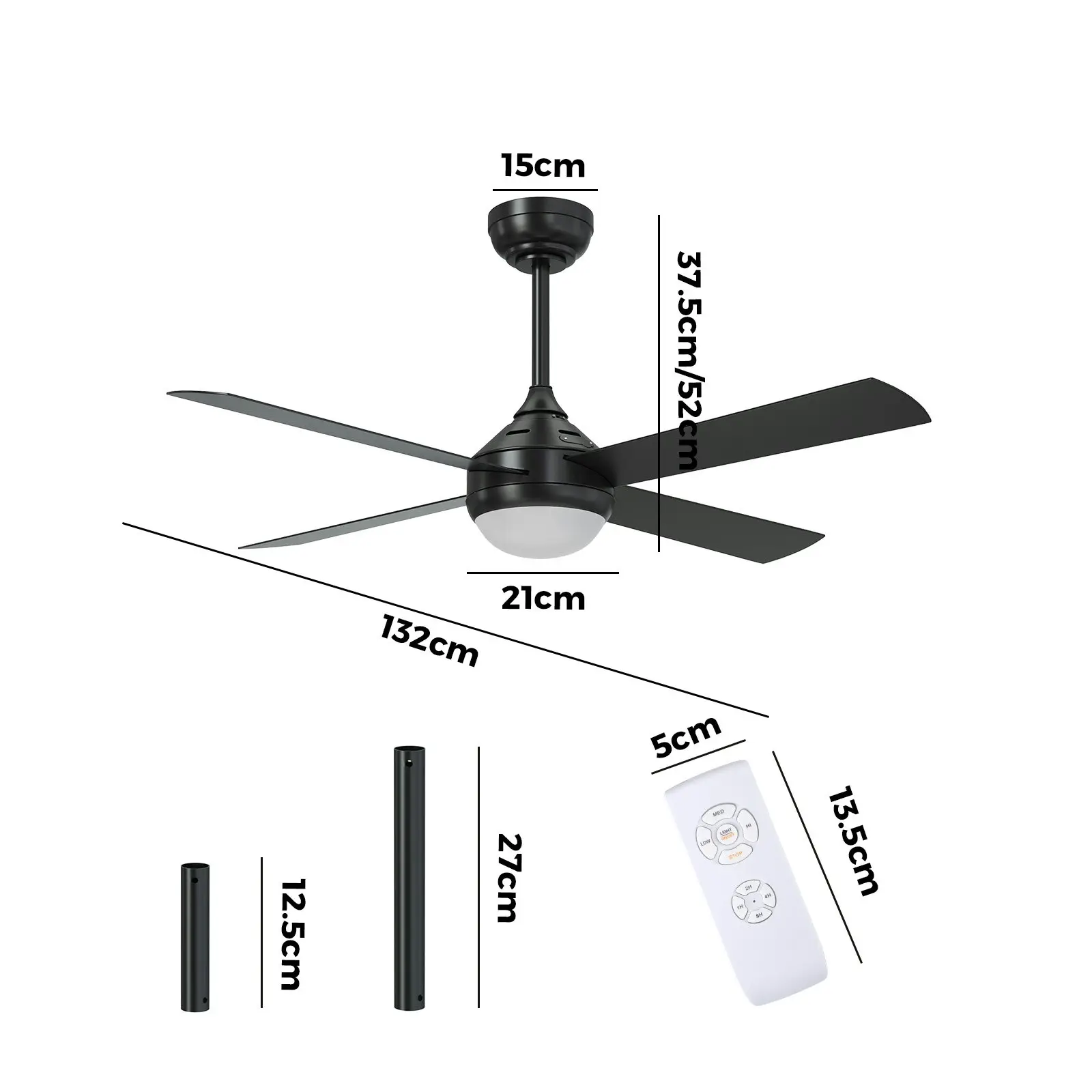 Vevare 52'' Ceiling Fan AC Motor with LED Light Remote Control Black