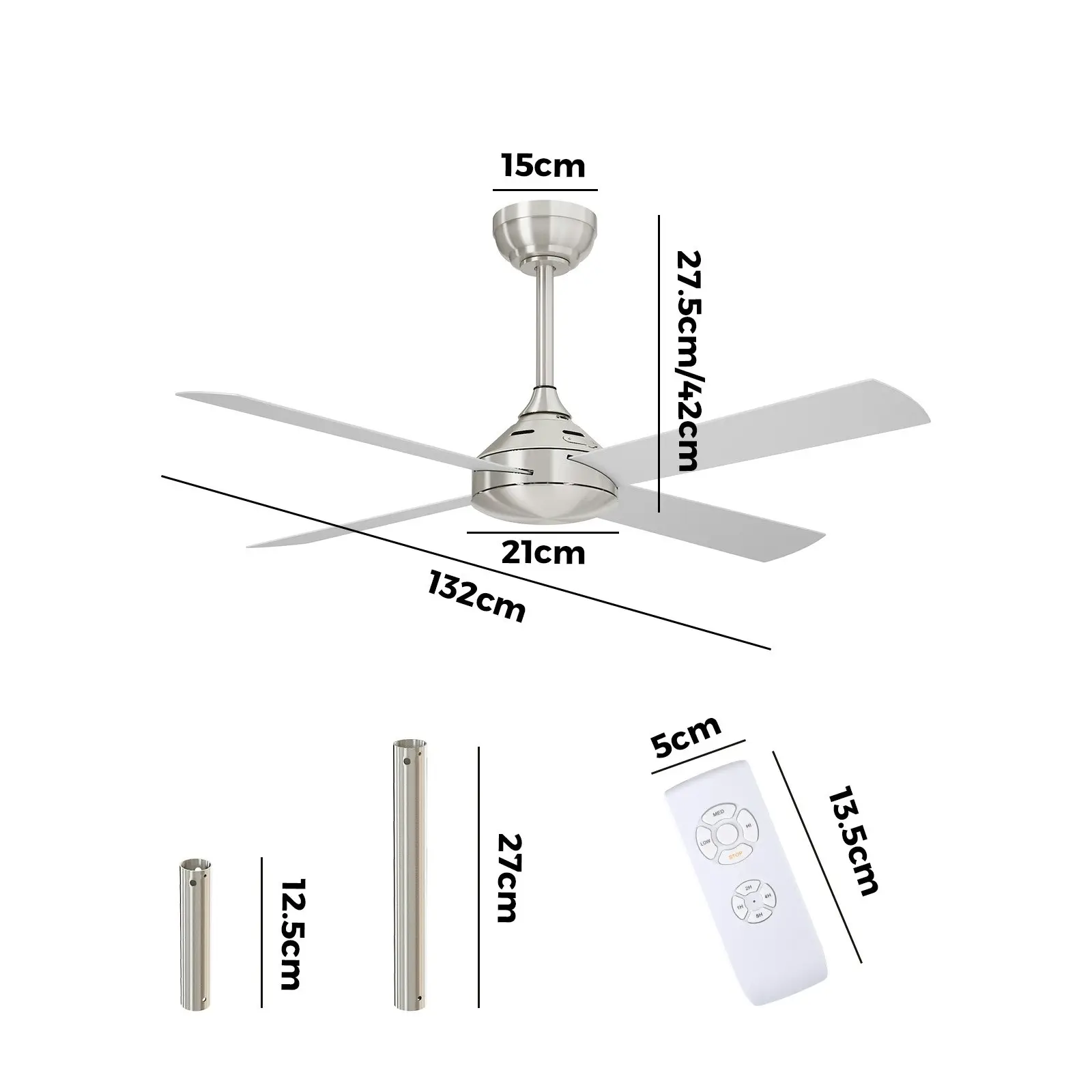 Vevare 52'' Ceiling Fan AC Motor with Remote Control Timer Silver