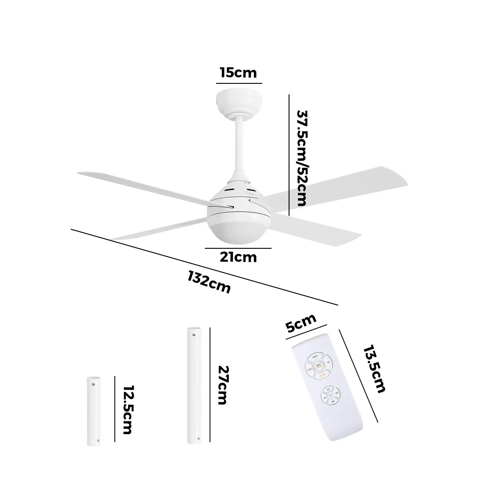 Vevare 52'' Ceiling Fan AC Motor with LED Light Remote Control White