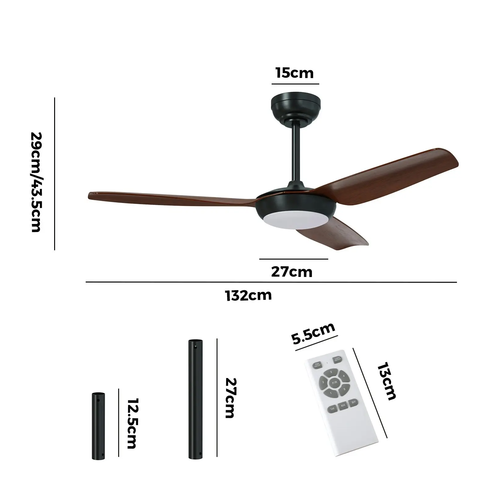 Vevare 52" Ceiling Fan DC Motor With Light Remote Control 5 Speed Fans Walnut