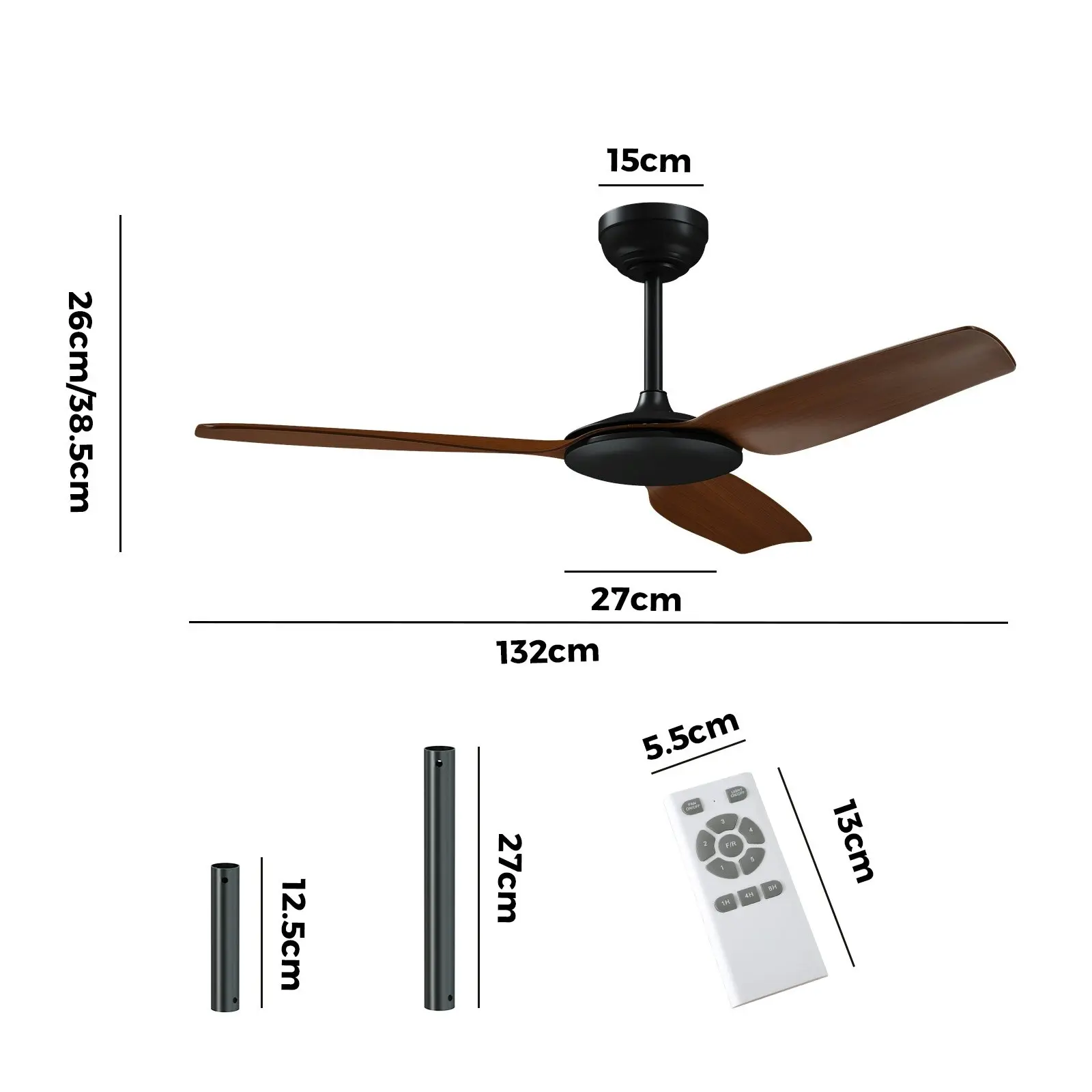 Vevare 52" Ceiling Fan DC Motor With Remote Control Timer 5 Speed Fans Walnut