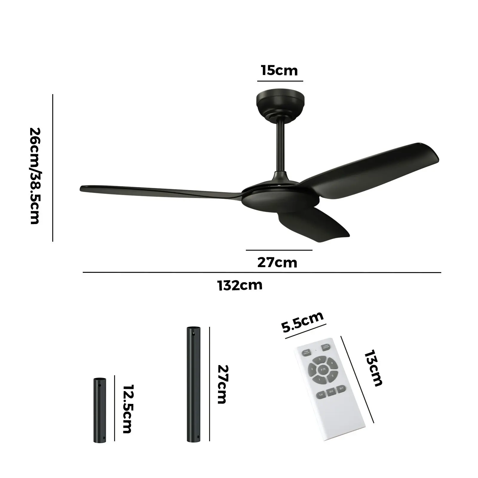 Vevare 52" Ceiling Fan DC Motor With Remote Control Timer 5 Speed Fans Black