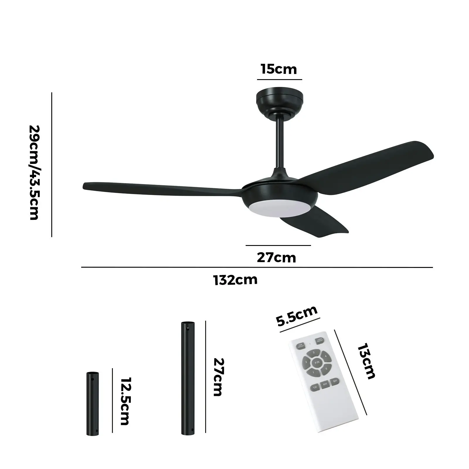 Vevare 52" Ceiling Fan DC Motor With Light Remote Control 5 Speed Fans Black