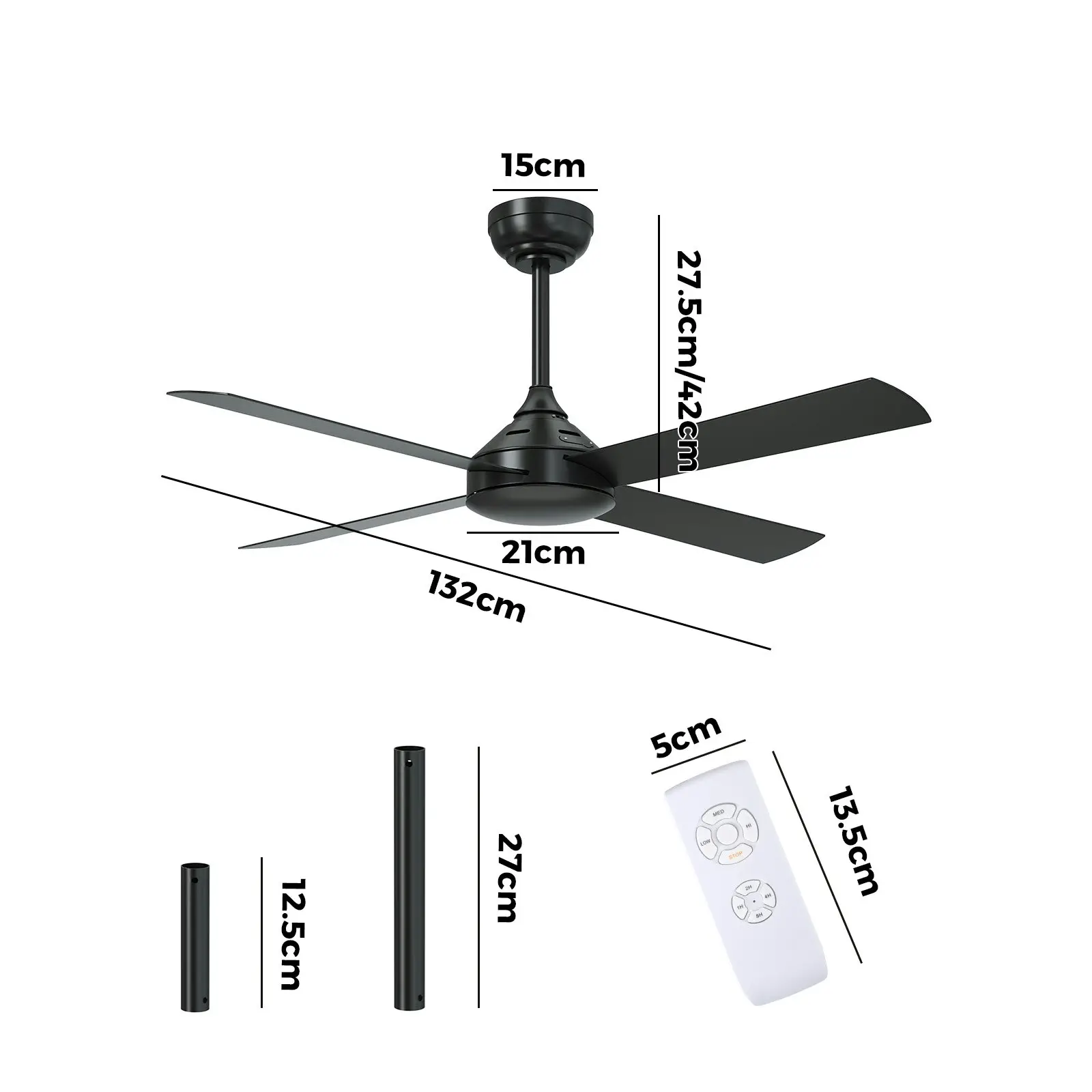 Vevare 52'' Ceiling Fan AC Motor with Remote Control Timer Black