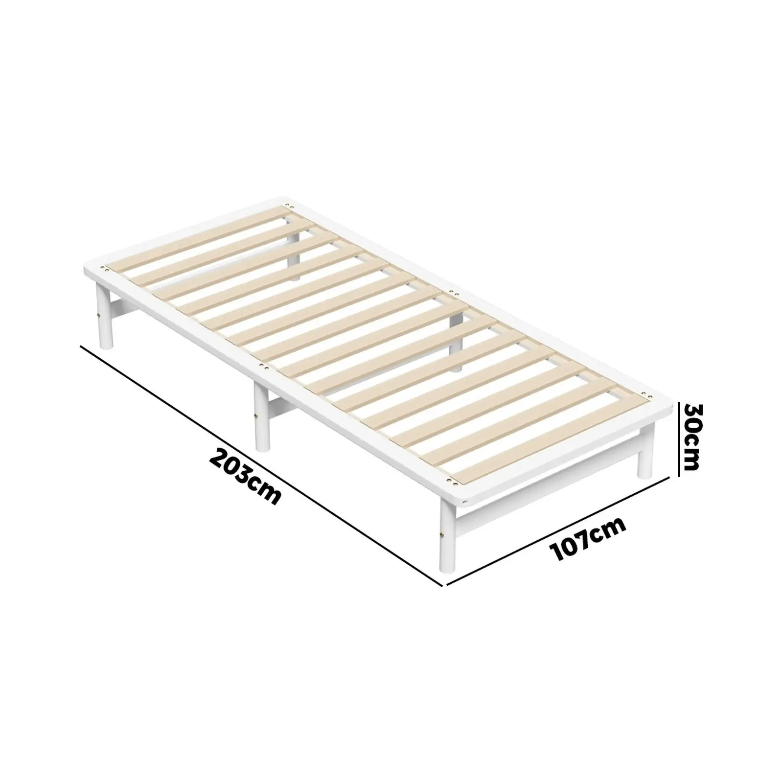 Oikiture Wooden Bed Frame Pine Timber White（King Single)