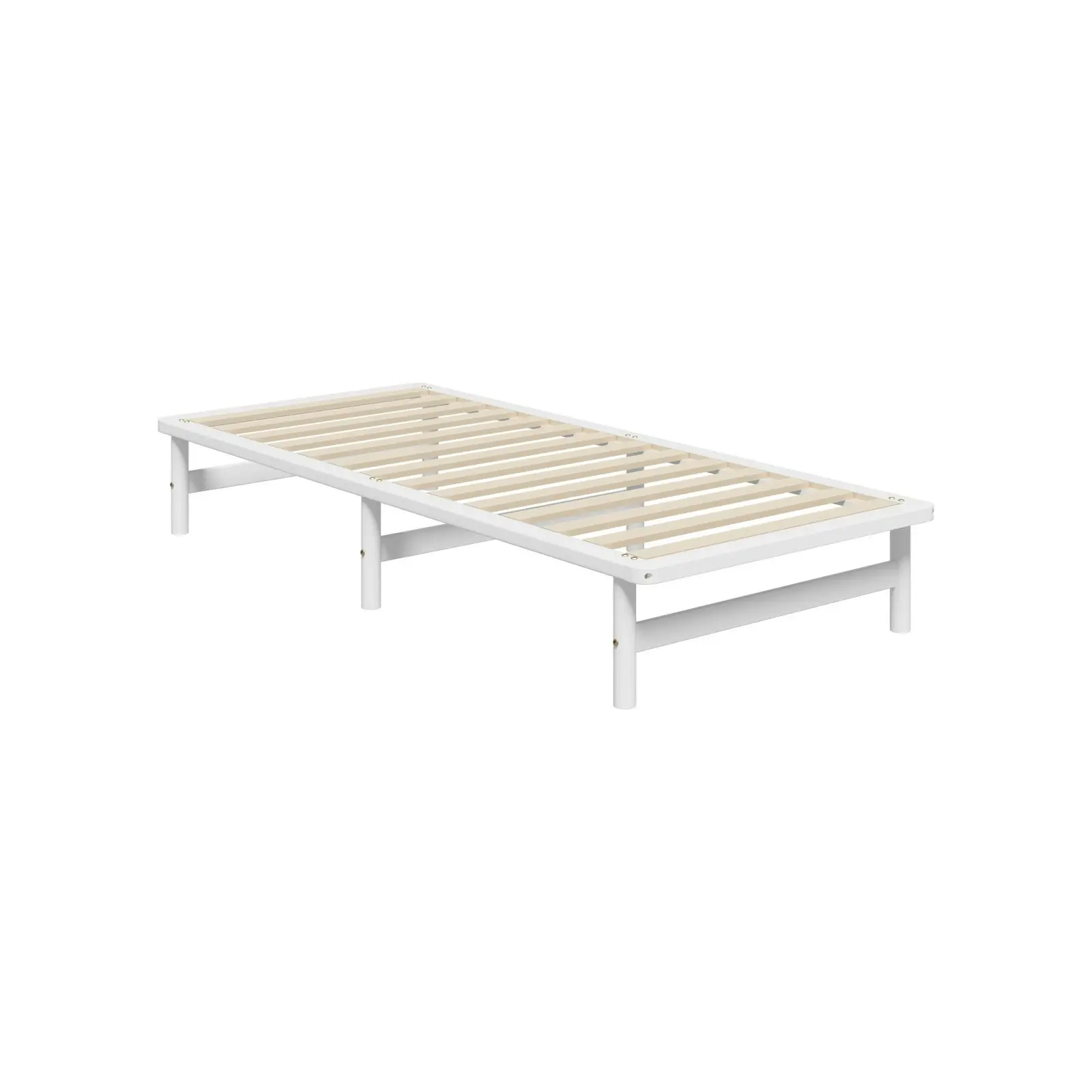 Oikiture Wooden Bed Frame Pine Timber White（King Single)