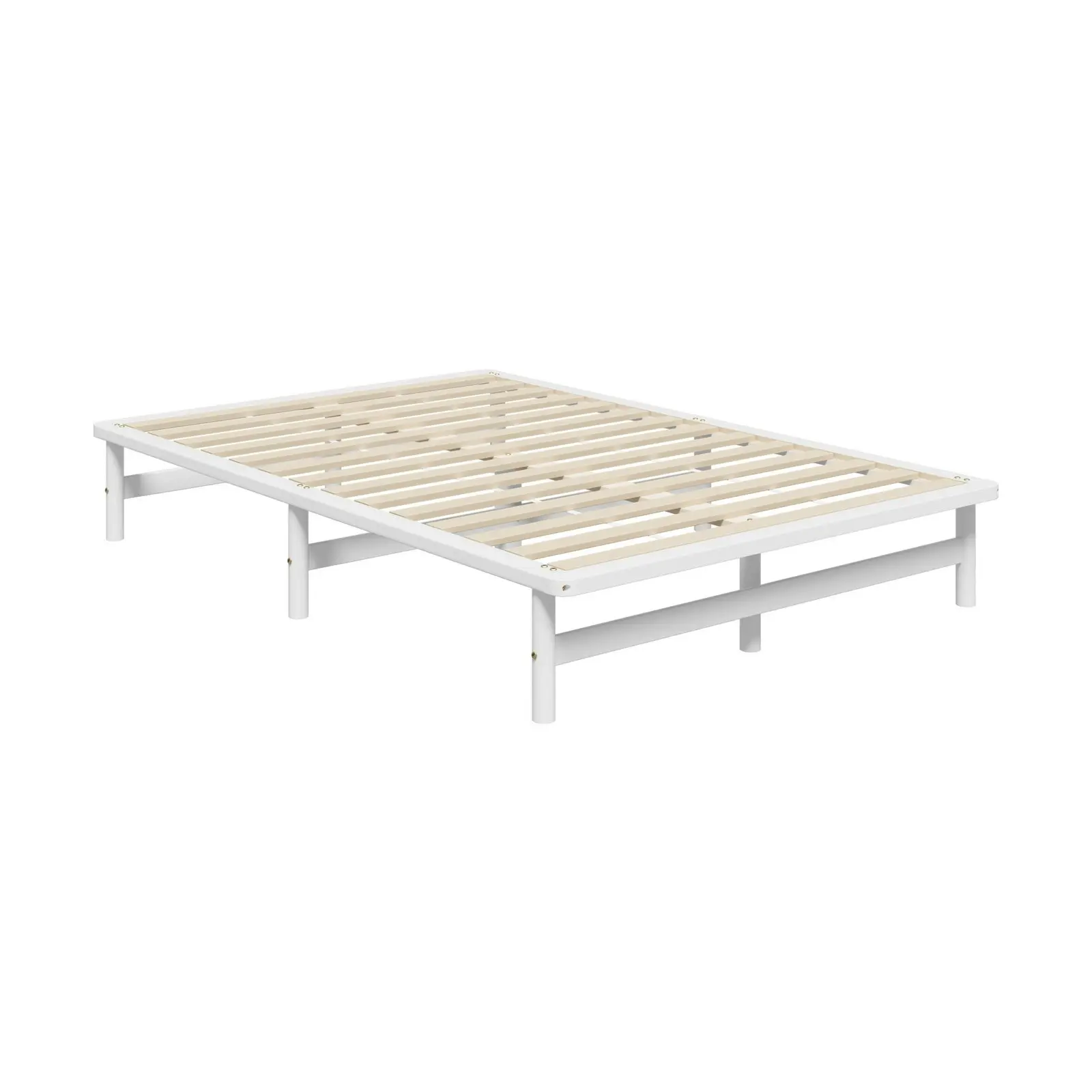 Oikiture Wooden Bed Frame Pine Timber White（Queen)