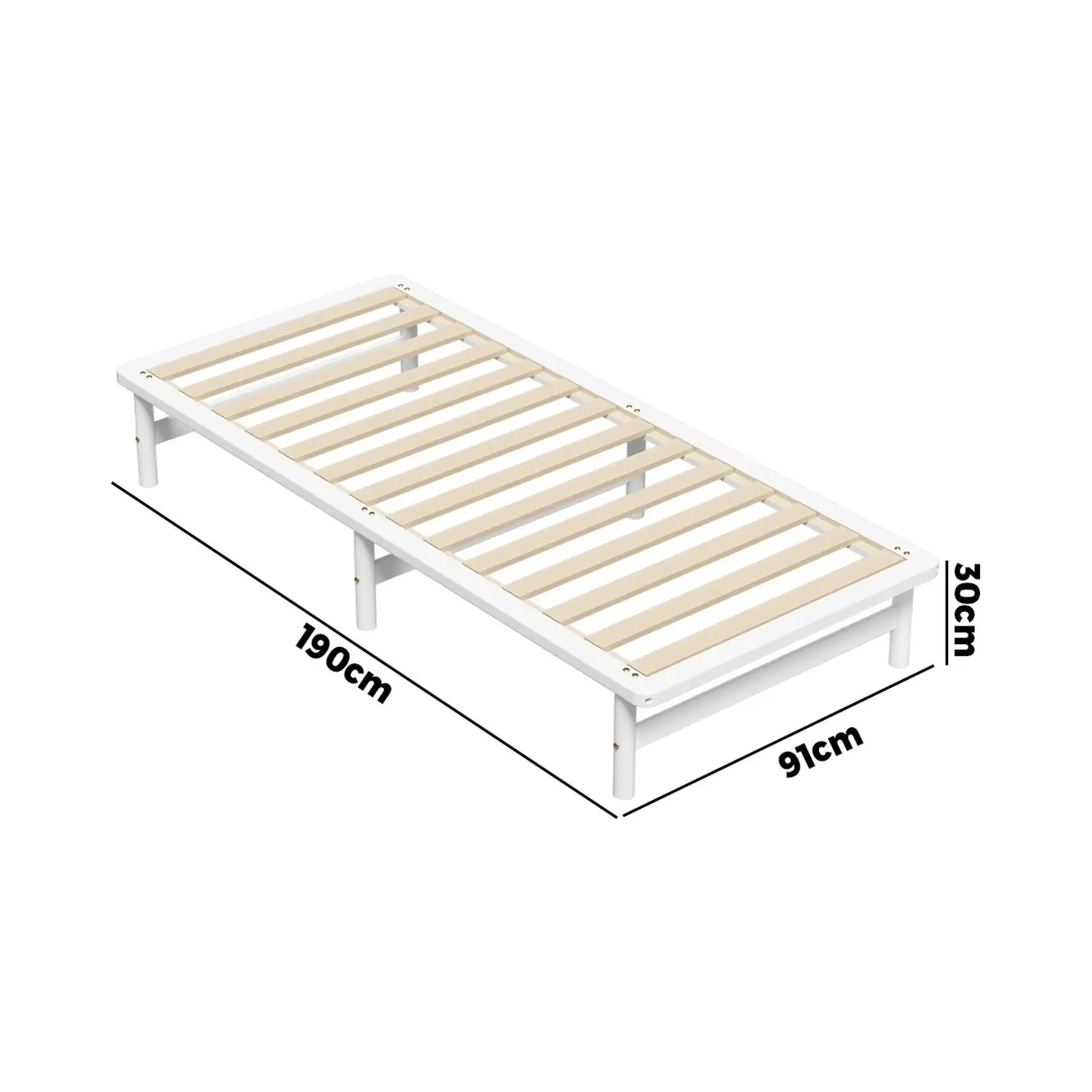 Oikiture Wooden Bed Frame Pine Timber White（Single)