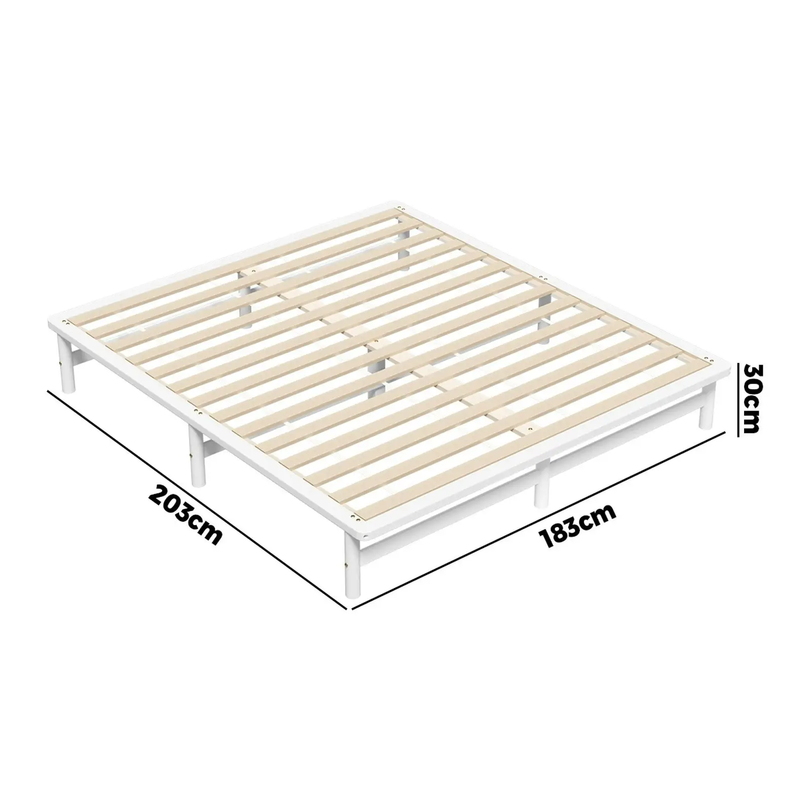 Oikiture Wooden Bed Frame Pine Timber White（King)