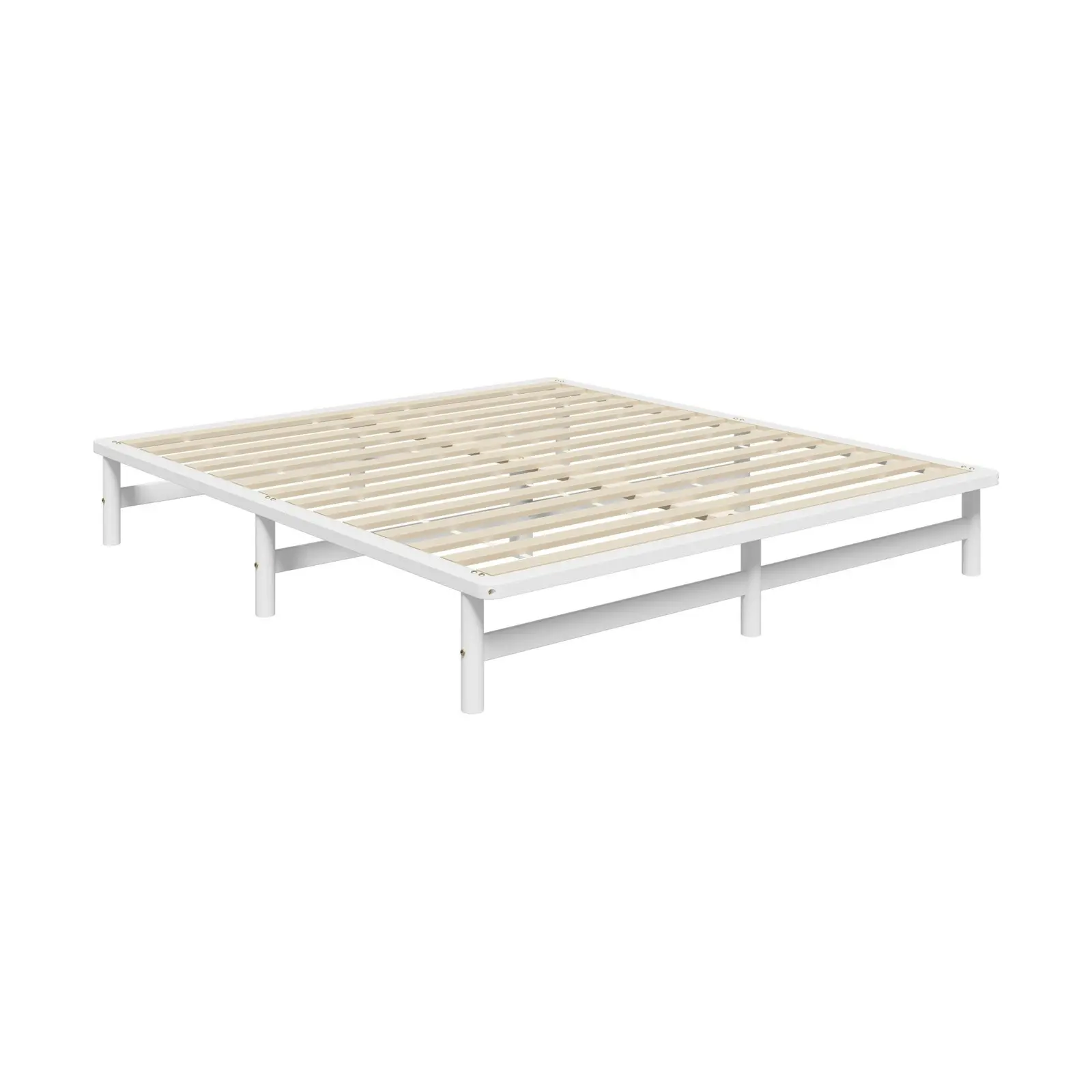 Oikiture Wooden Bed Frame Pine Timber White（King)