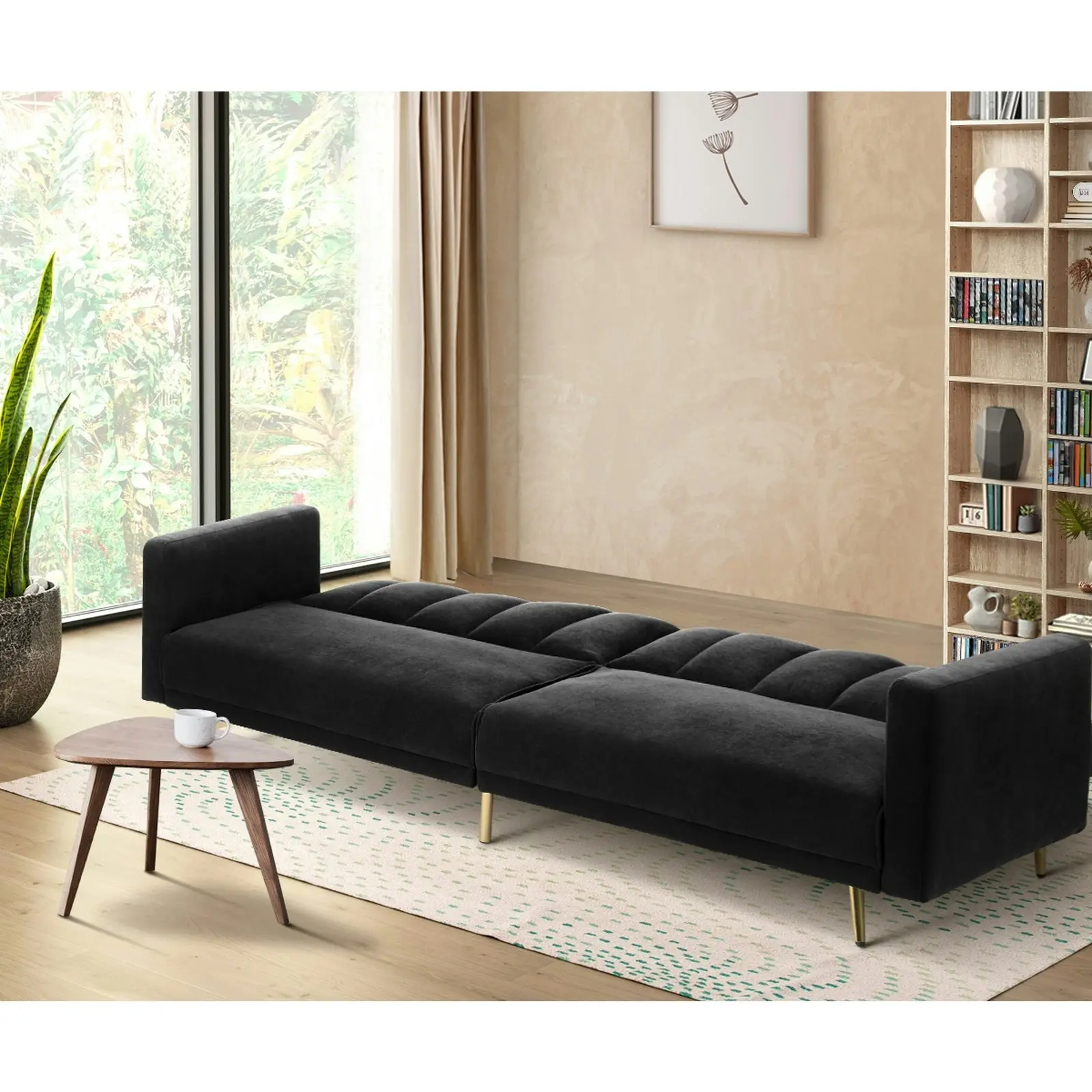 Oikiture Sofa Bed Lounge Couch Velvet Black