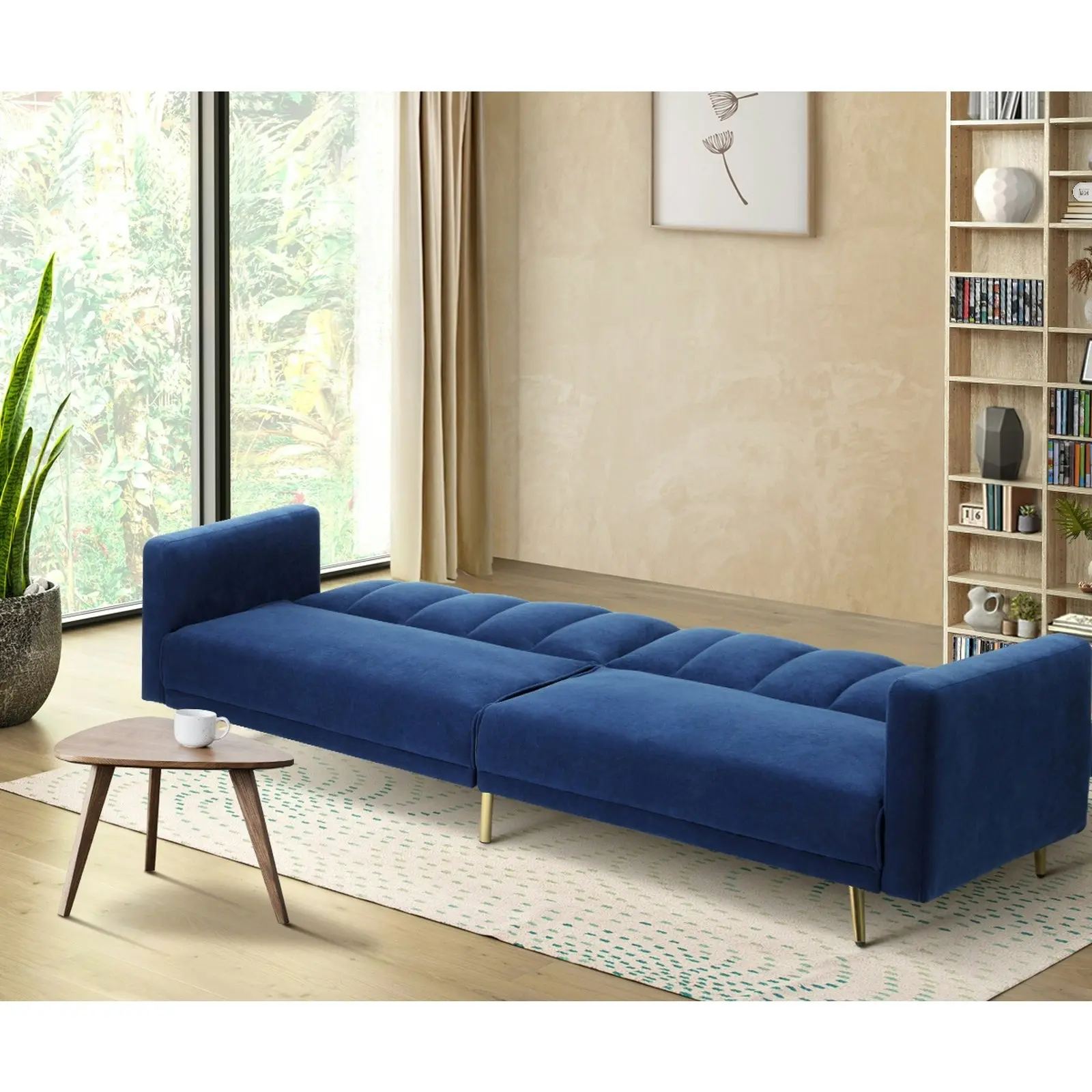 Oikiture 3 Seater Sofa Bed Lounge Velvet Blue