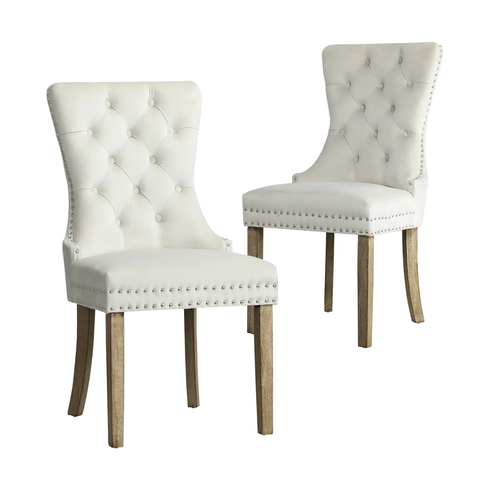 Oikiture 8x Velvet Dining Chairs Upholstered French Provincial Tufted Beige