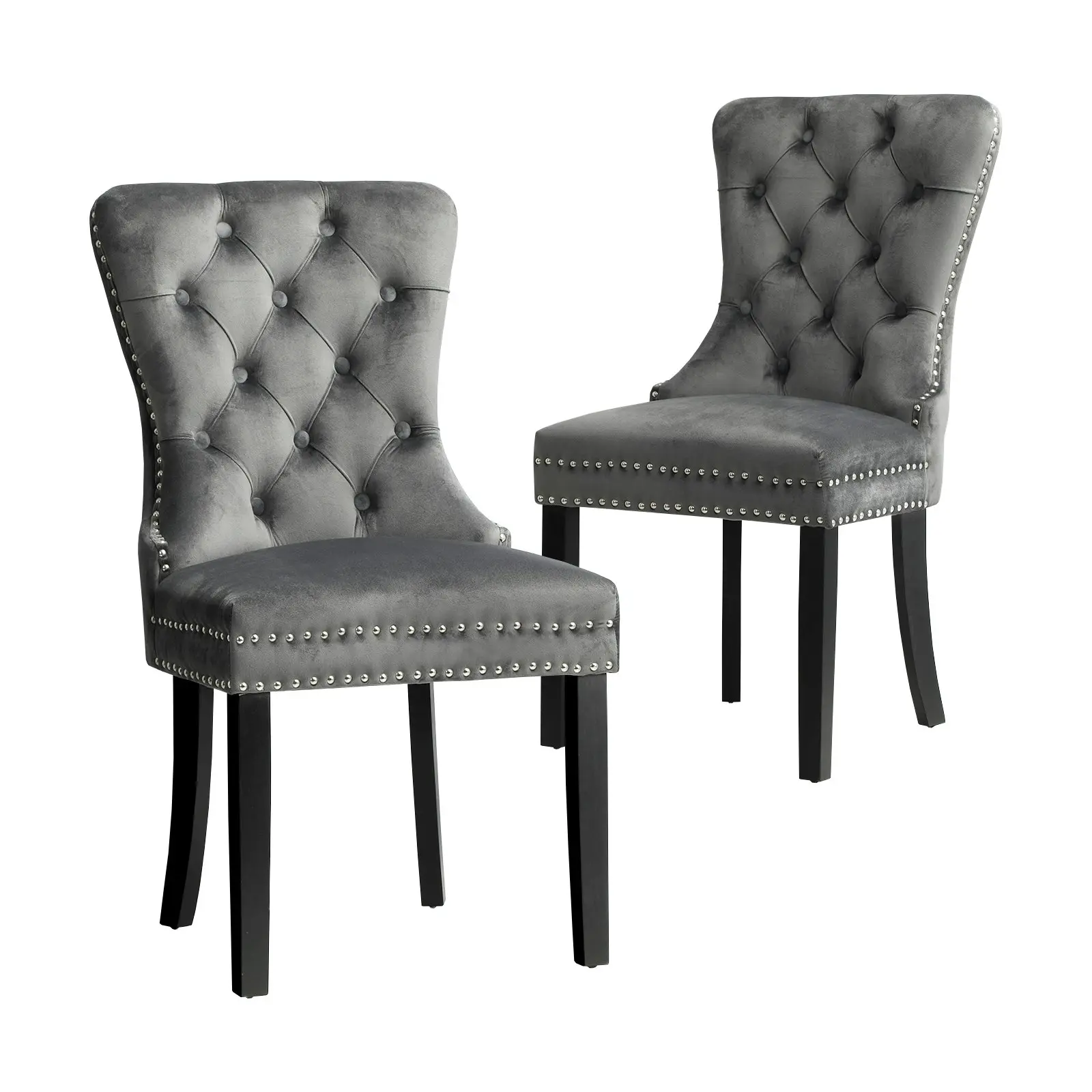 Oikiture 8x Velvet Dining Chairs Upholstered French Provincial Tufted Grey