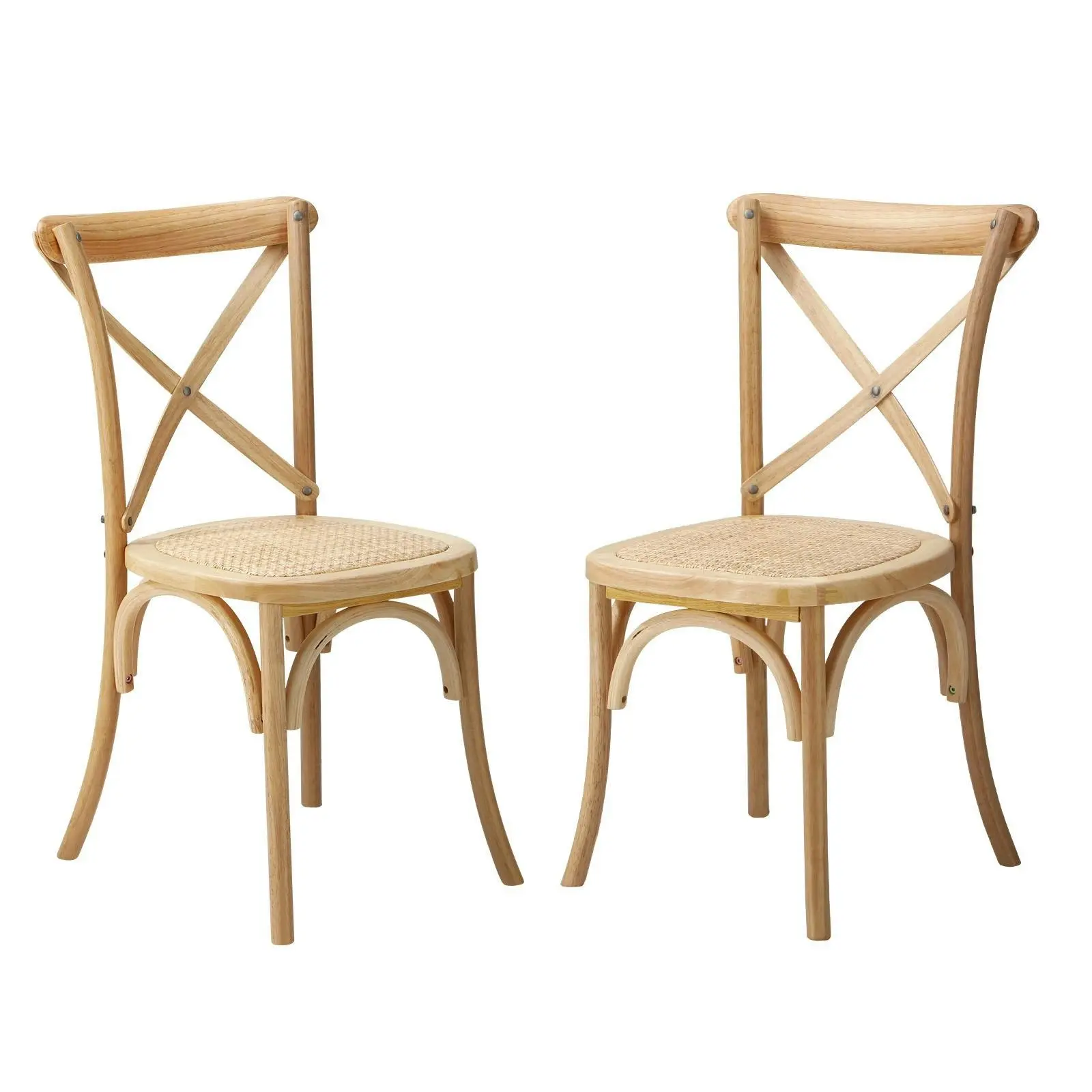 Oikiture 8PCS Crossback Dining Chair Solid Birch Timber Wood Ratan Seat Natural