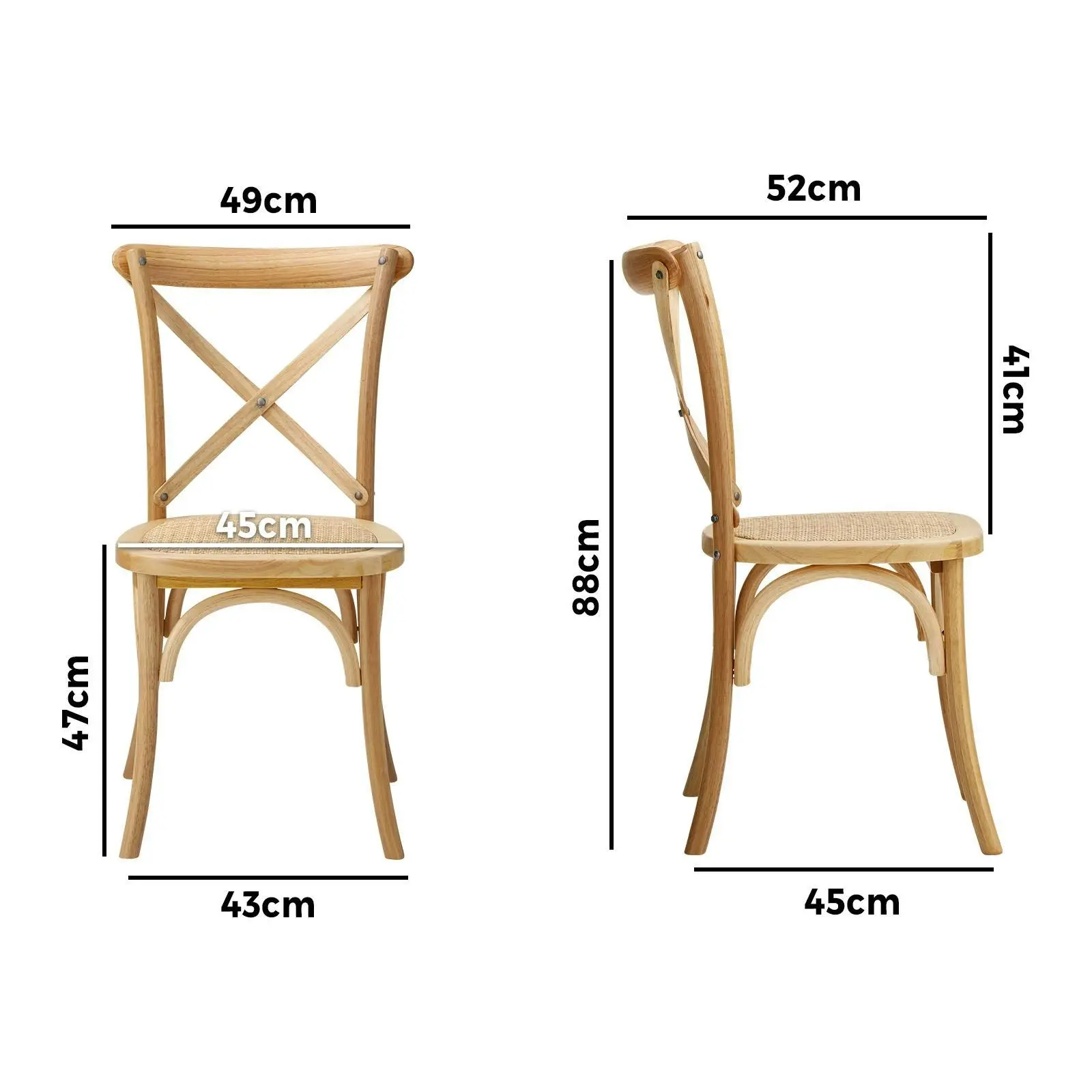 Oikiture 8PCS Crossback Dining Chair Solid Birch Timber Wood Ratan Seat Natural