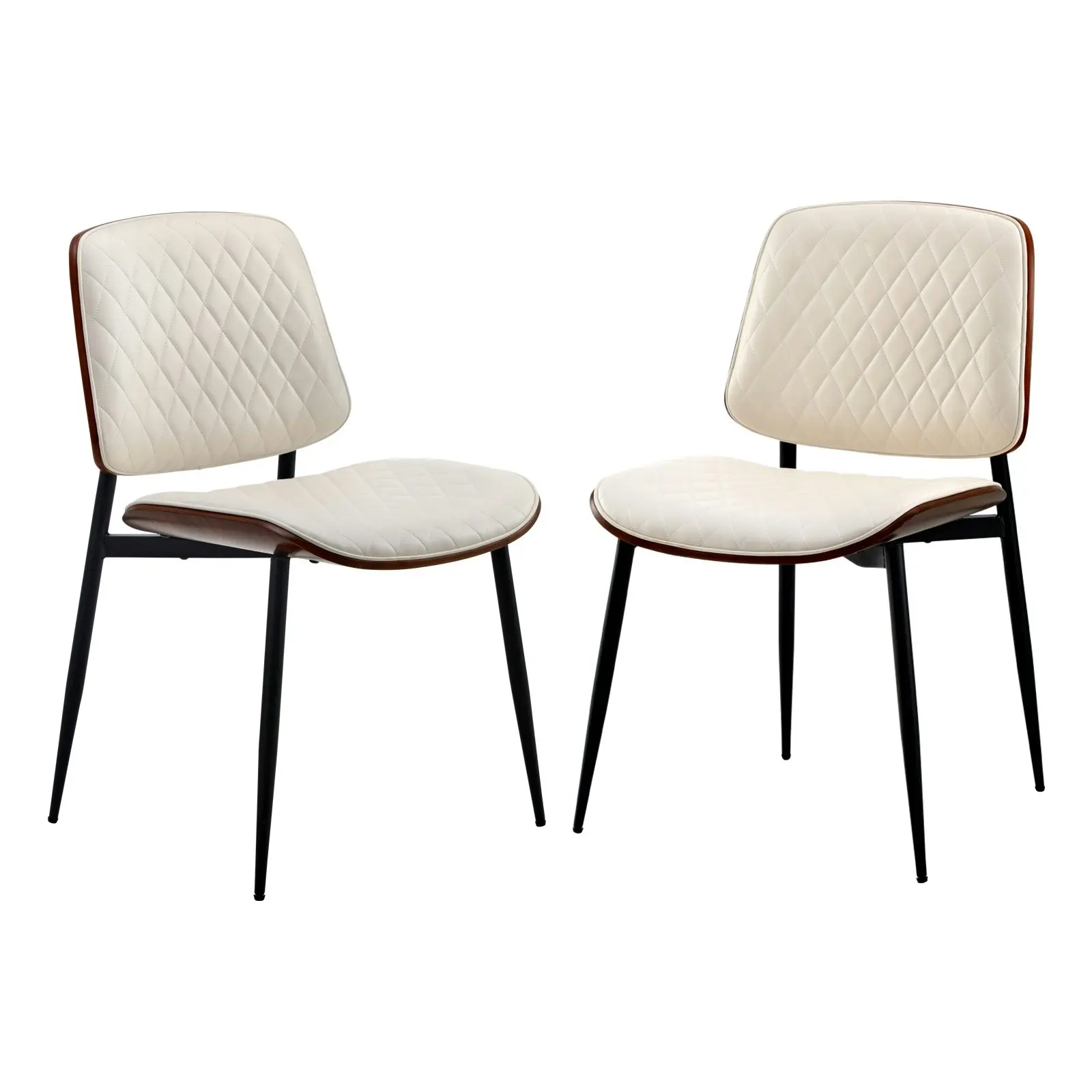 Oikiture 8x Dining Chairs Retro Faux Leather Solid Beech Wood Metal Legs White