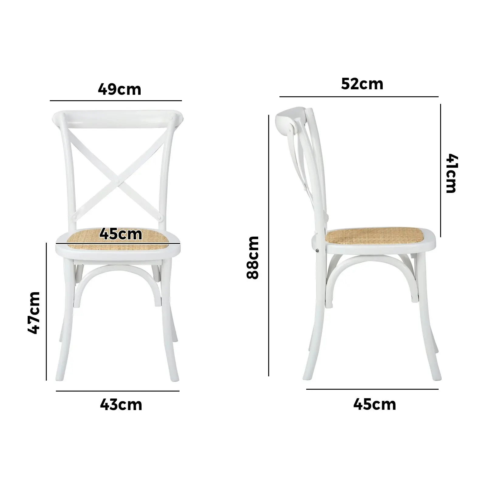 Oikiture 8PCS Crossback Dining Chair Solid Birch Timber Wood Ratan Seat White