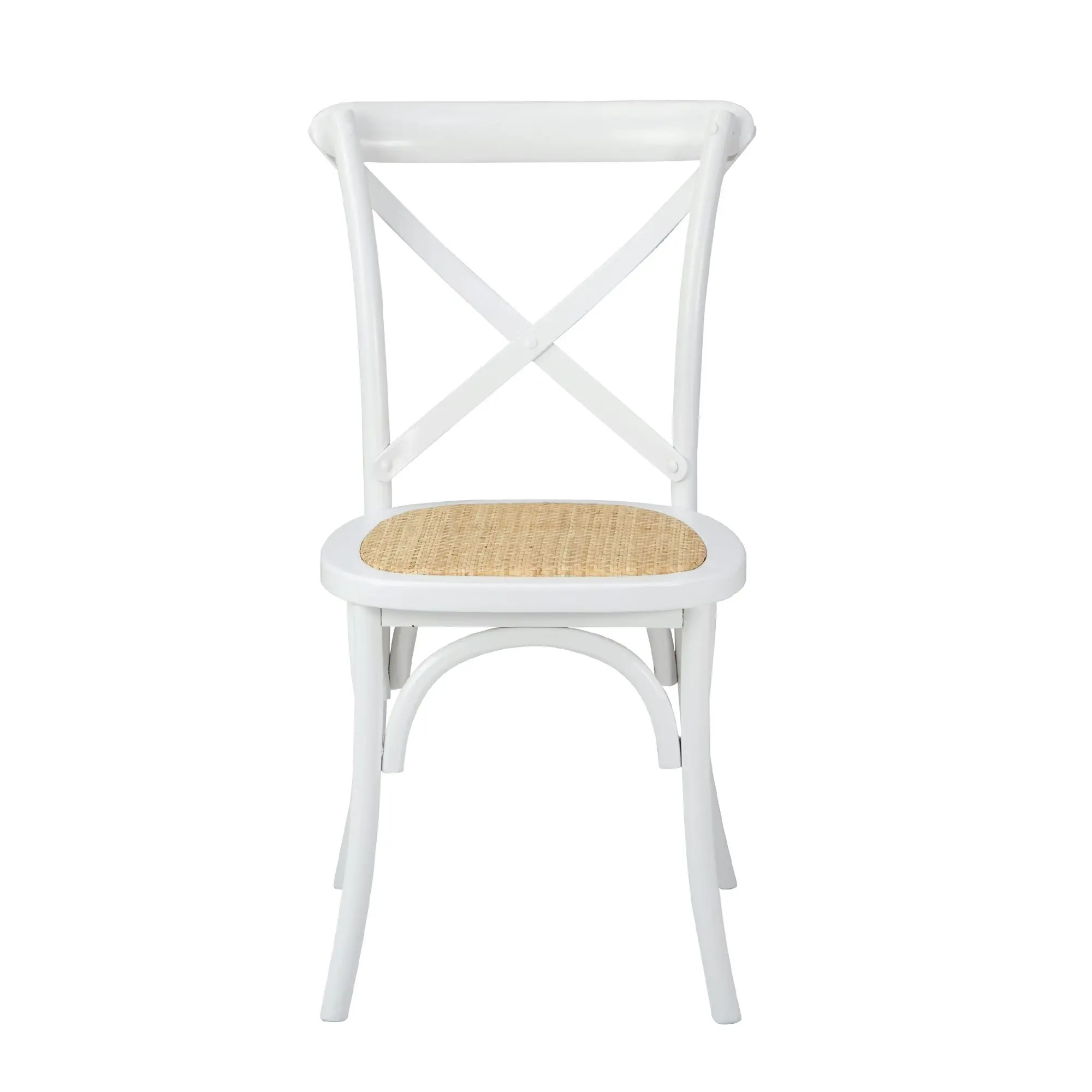 Oikiture 8PCS Crossback Dining Chair Solid Birch Timber Wood Ratan Seat White