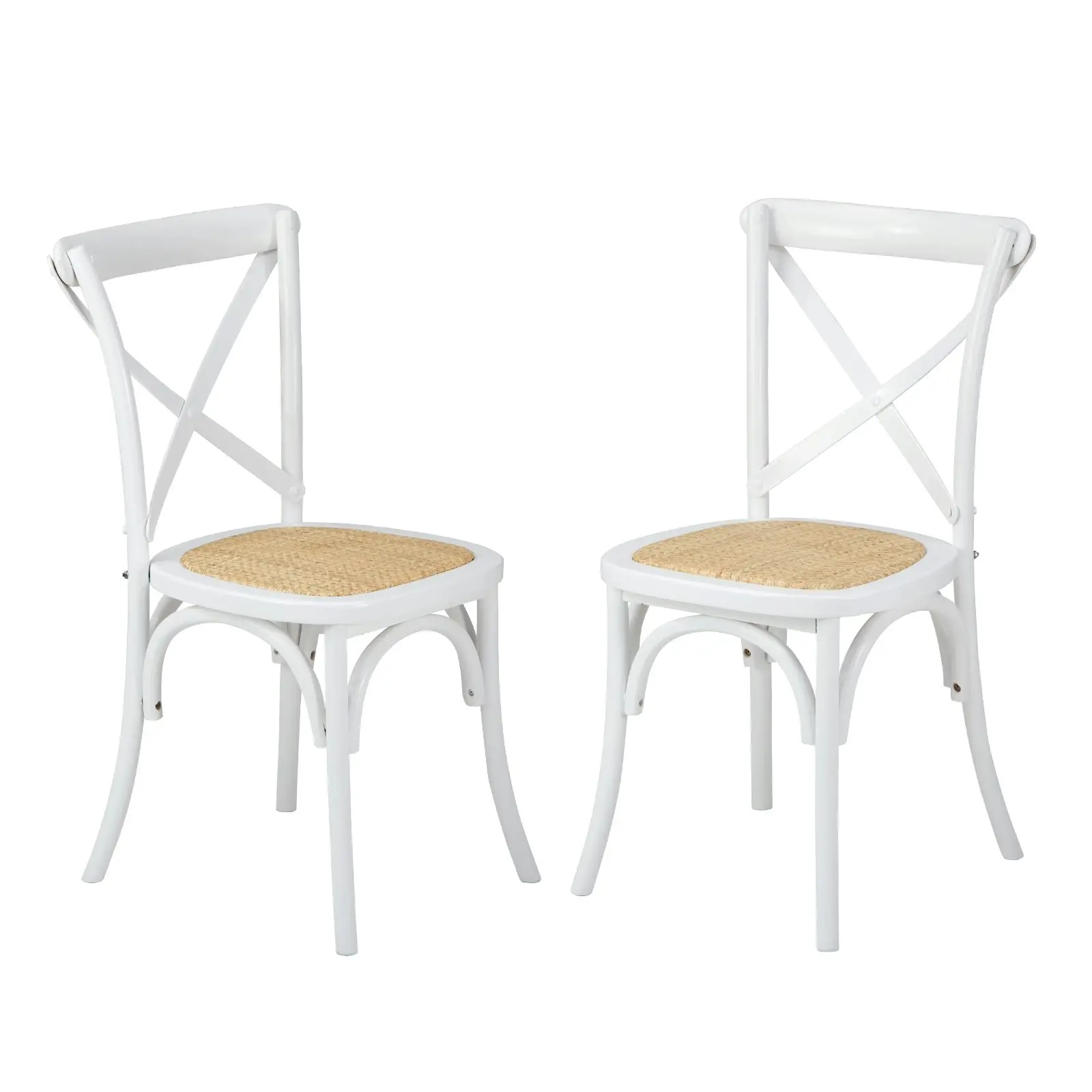 Oikiture 8PCS Crossback Dining Chair Solid Birch Timber Wood Ratan Seat White