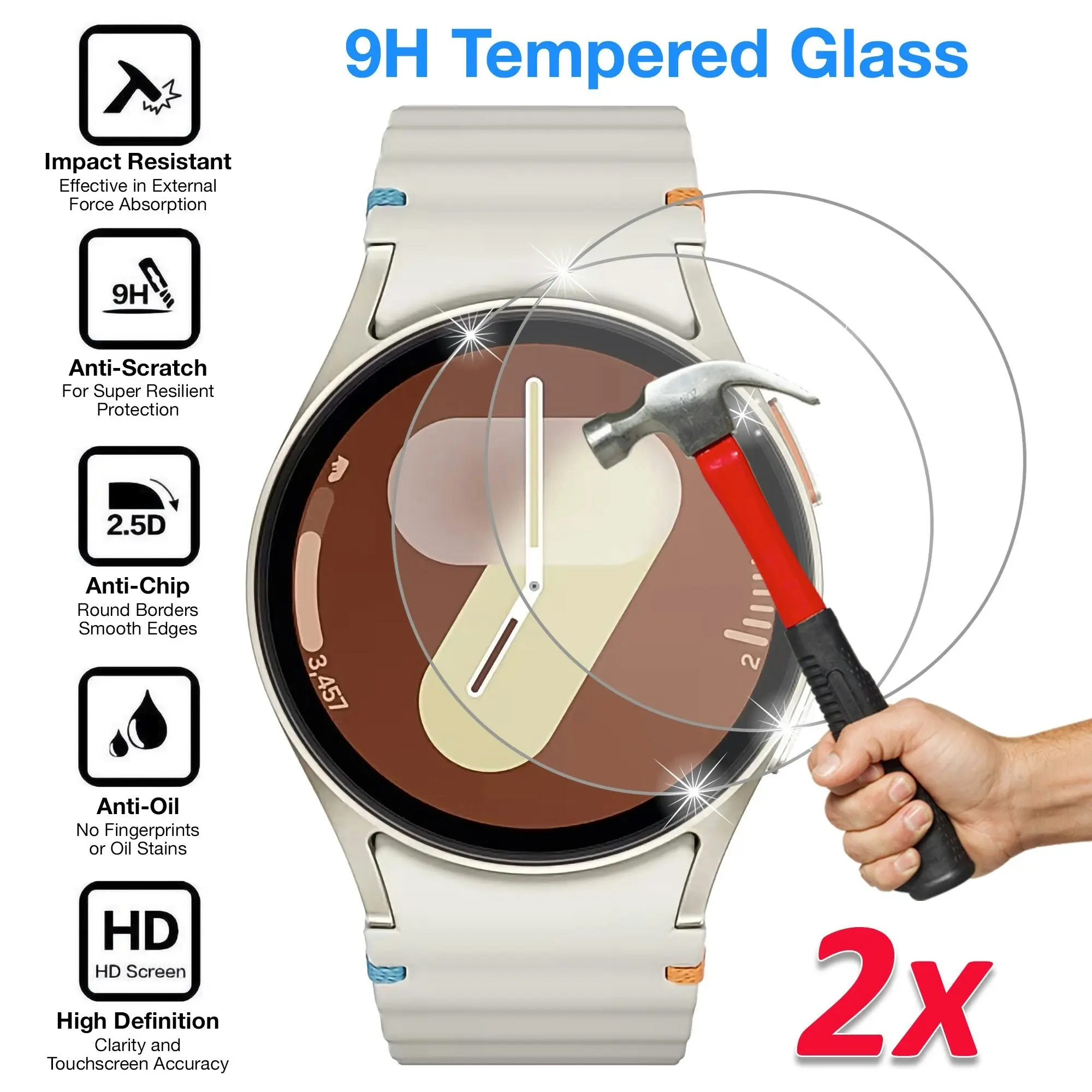 [2 Pack] MEZON Samsung Galaxy Watch7 (40 mm) Premium Tempered Glass Protector Shock Absorption (Galaxy Watch7 40mm, 9H)