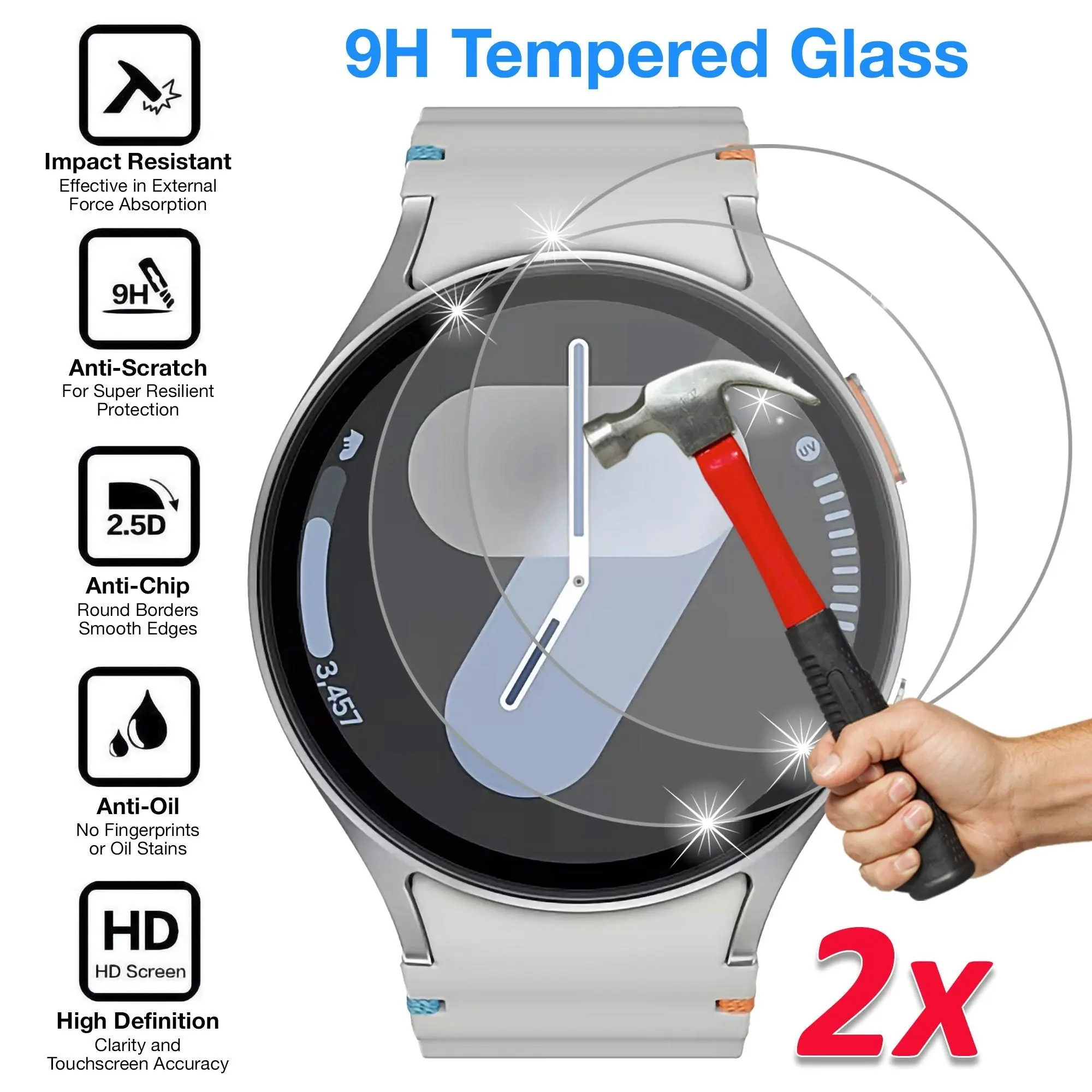 [2 Pack] MEZON Samsung Galaxy Watch7 (44 mm) Premium Tempered Glass Protector Shock Absorption (Galaxy Watch7 44mm, 9H)