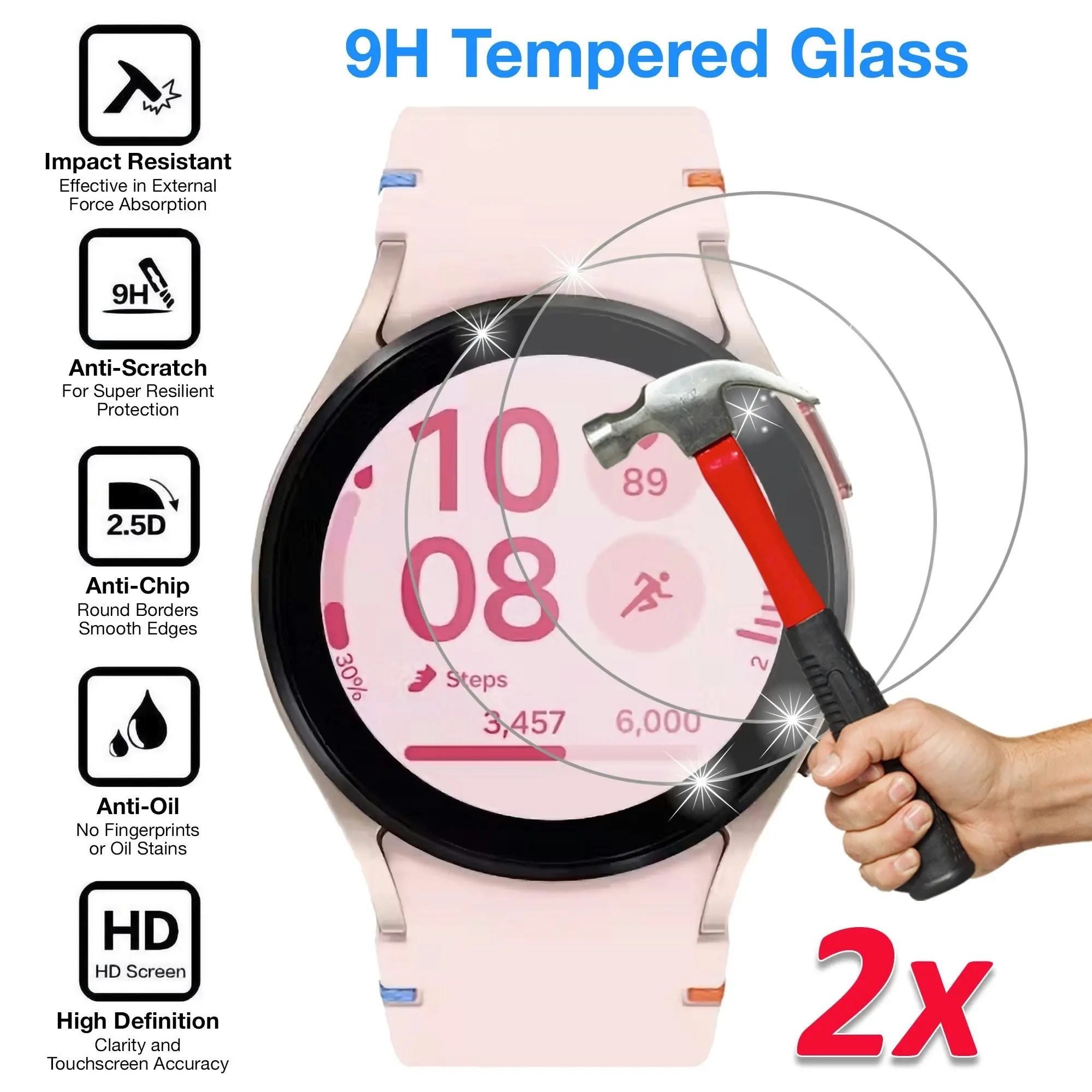 [2 Pack] MEZON Samsung Galaxy Watch FE (40 mm) Premium Tempered Glass Protector Shock Absorption (Galaxy Watch FE 40mm, 9H)