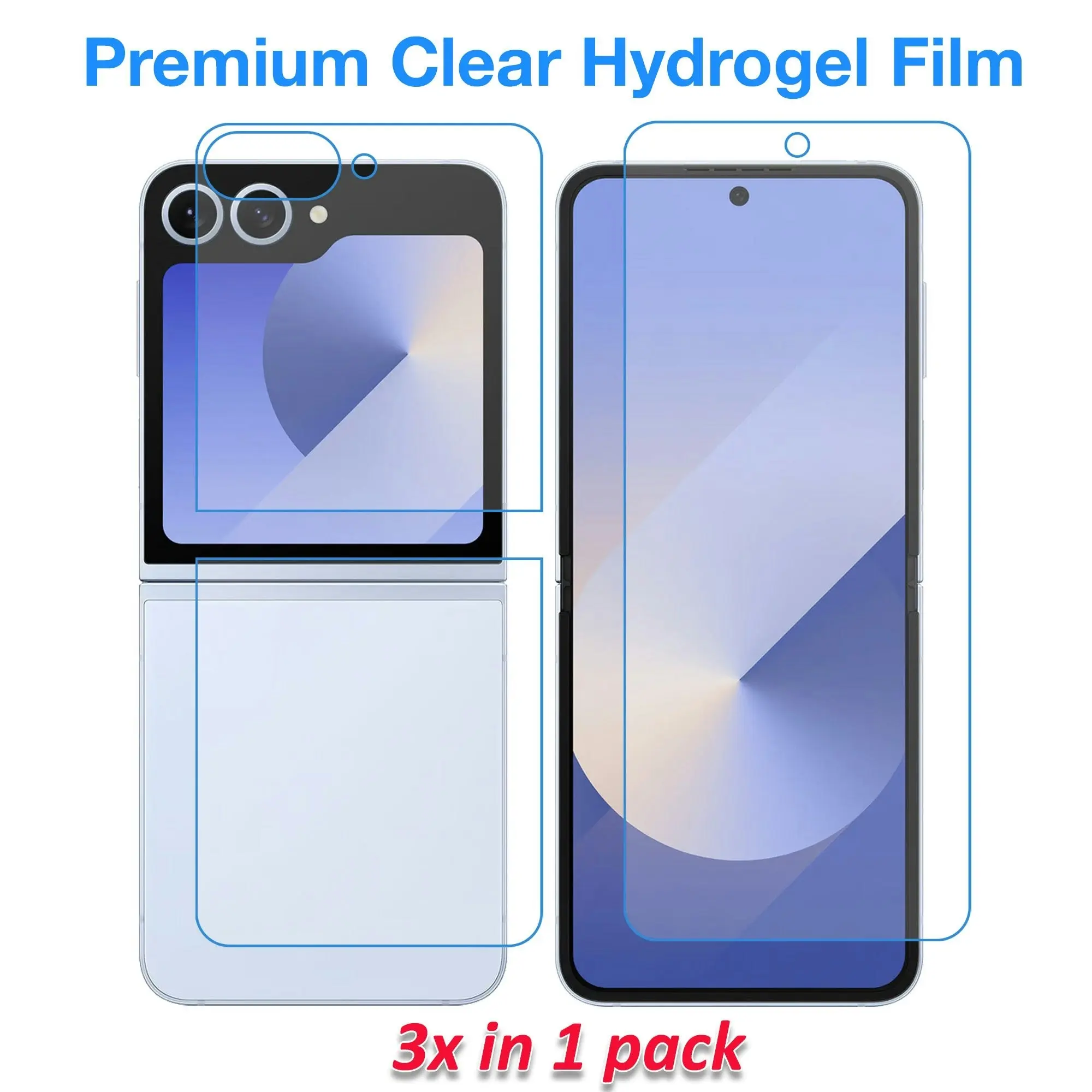 [3x in 1] MEZON Samsung Galaxy Z Flip6 Premium Hydrogel Clear Edge-to-Edge Full Coverage Screen Protector Fingerprint Film