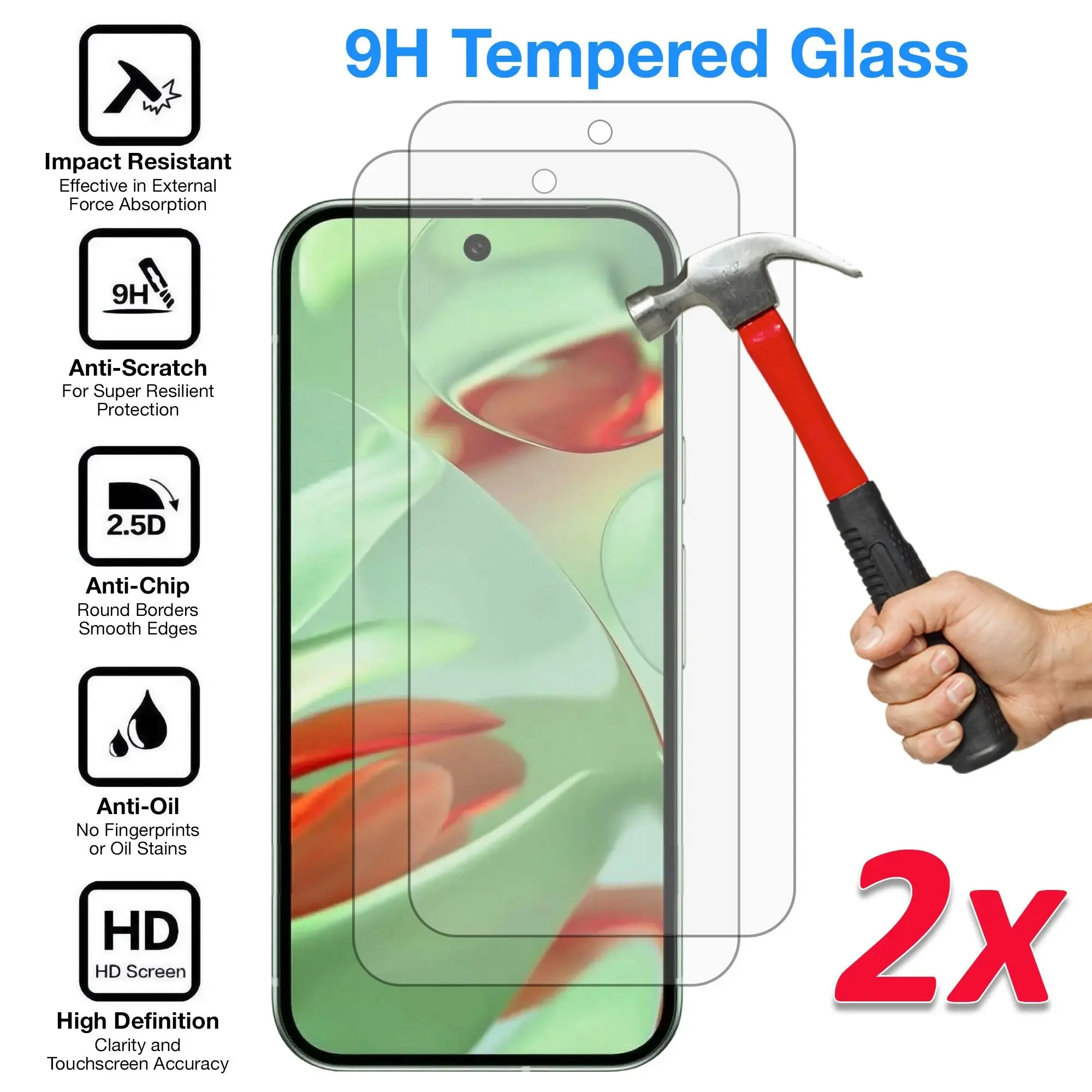 [2 Pack] MEZON Google Pixel 9 Tempered Glass Crystal Clear Premium 9H HD Case Friendly Screen Protectors (Pixel 9, 9H)