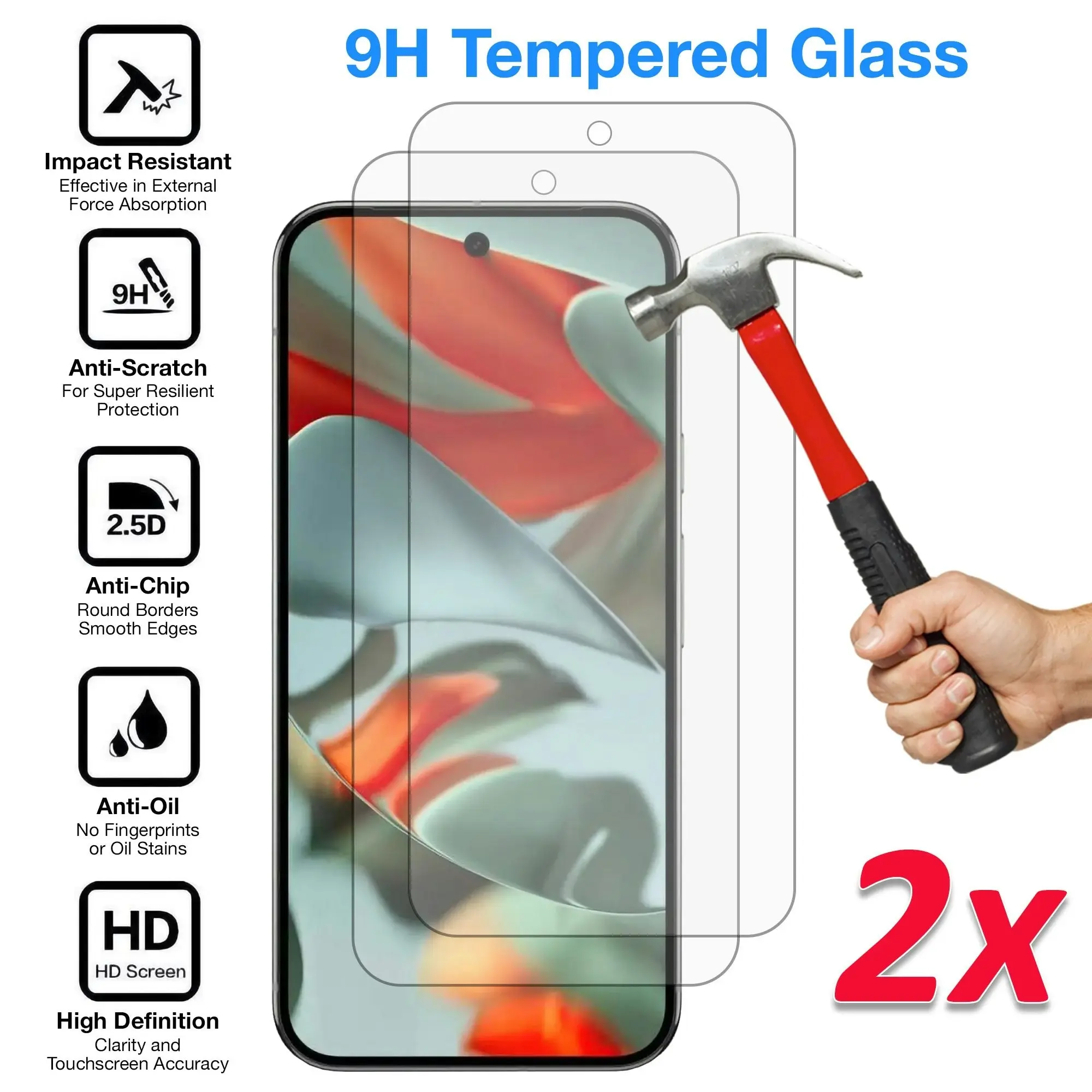 [2 Pack] MEZON Google Pixel 9 Pro Tempered Glass Crystal Clear Premium 9H HD Case Friendly Screen Protectors (Pixel 9 Pro, 9H)