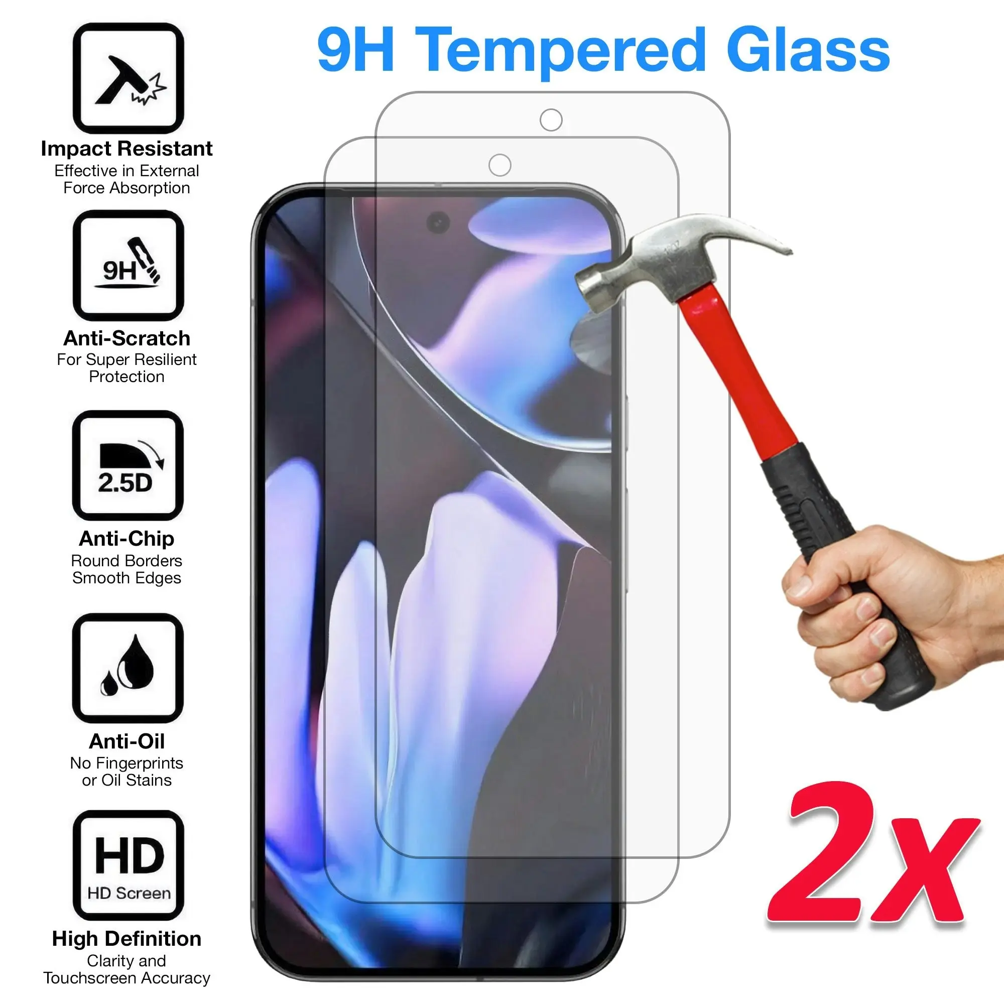 [2 Pack] MEZON Google Pixel 9 Pro XL Tempered Glass Crystal Clear Premium 9H HD Case Friendly Screen Protectors (Pixel 9 Pro XL, 9H)