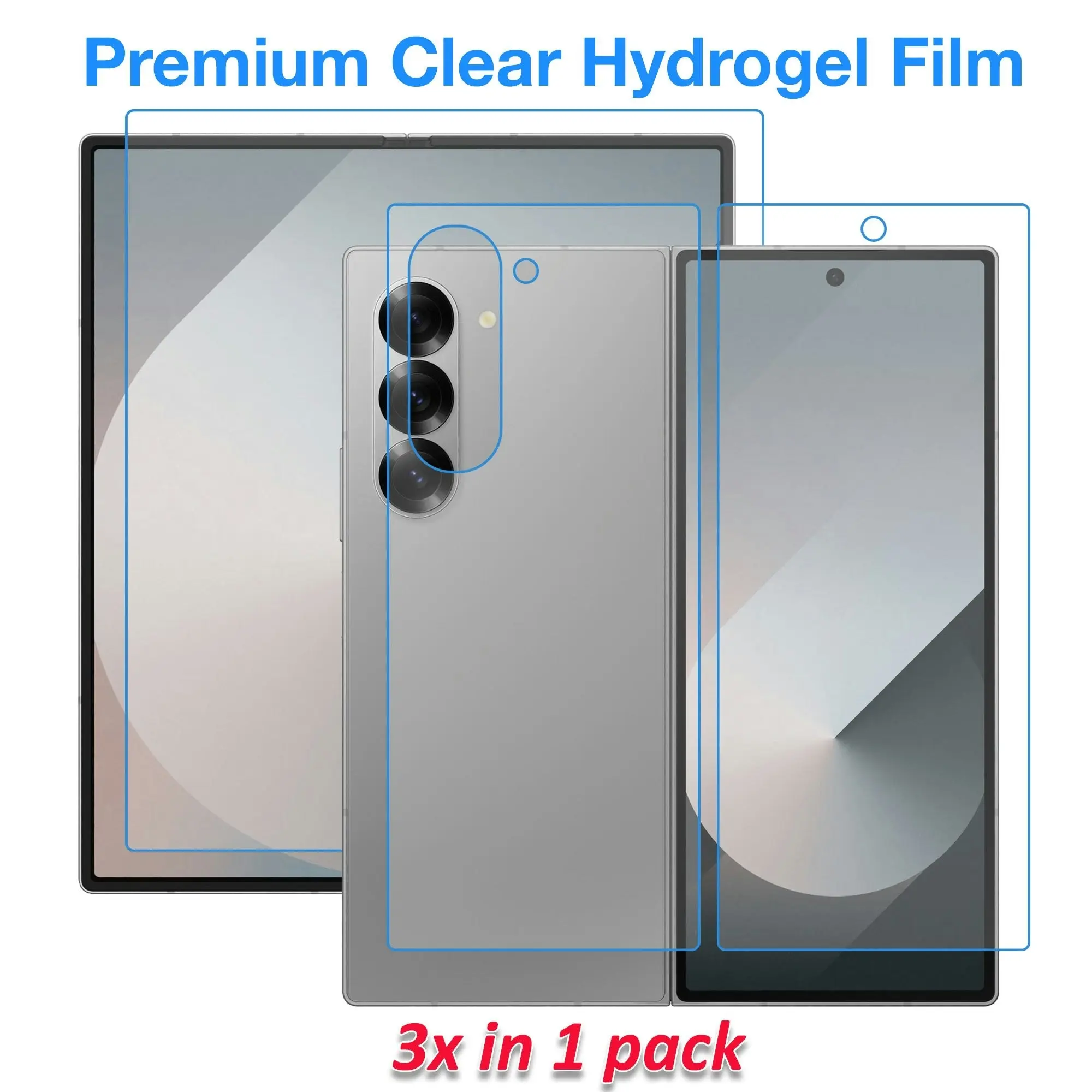 [3x in 1] MEZON Samsung Galaxy Z Fold6 Premium Hydrogel Clear Edge-to-Edge Full Coverage Screen Protector Fingerprint Film