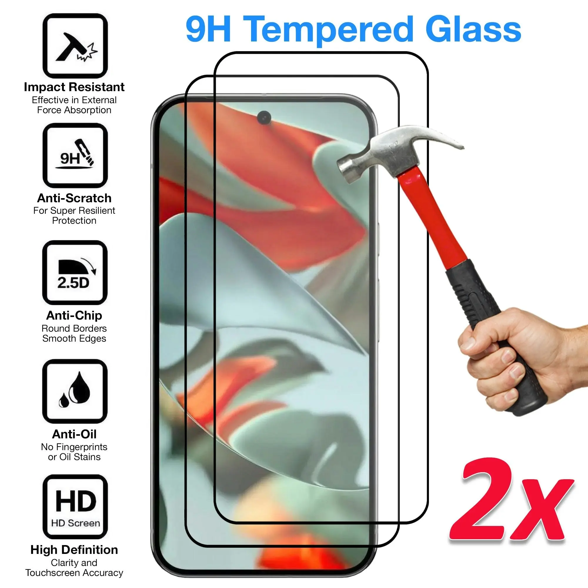 [2 Pack] MEZON Google Pixel 9 Pro Tempered Glass Full Coverage Crystal Clear Premium 3D Edge 9H HD Screen Protectors