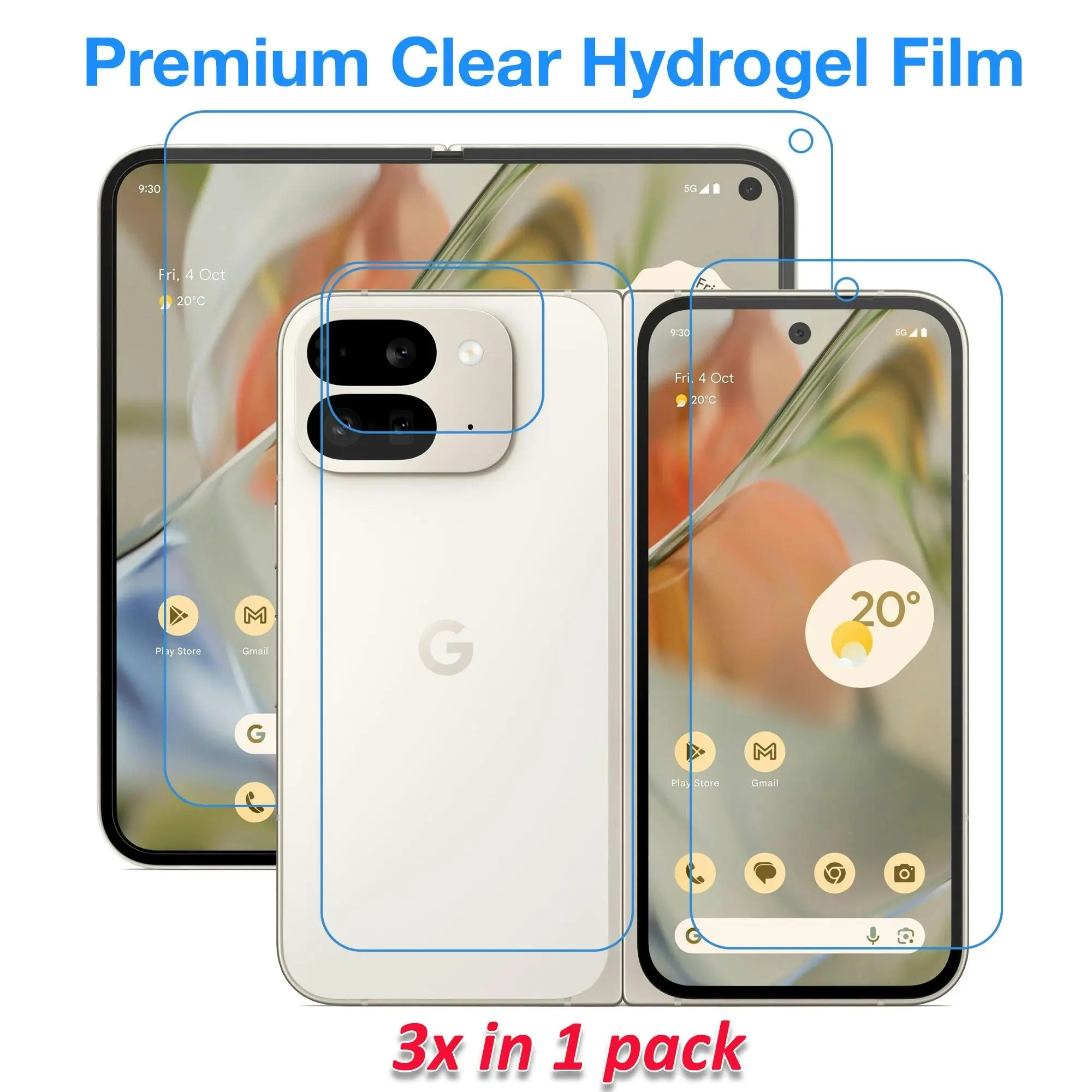 [3x in 1] MEZON Google Pixel 9 Pro Fold Premium Hydrogel Clear Edge-to-Edge Full Coverage Screen Protector Fingerprint Film