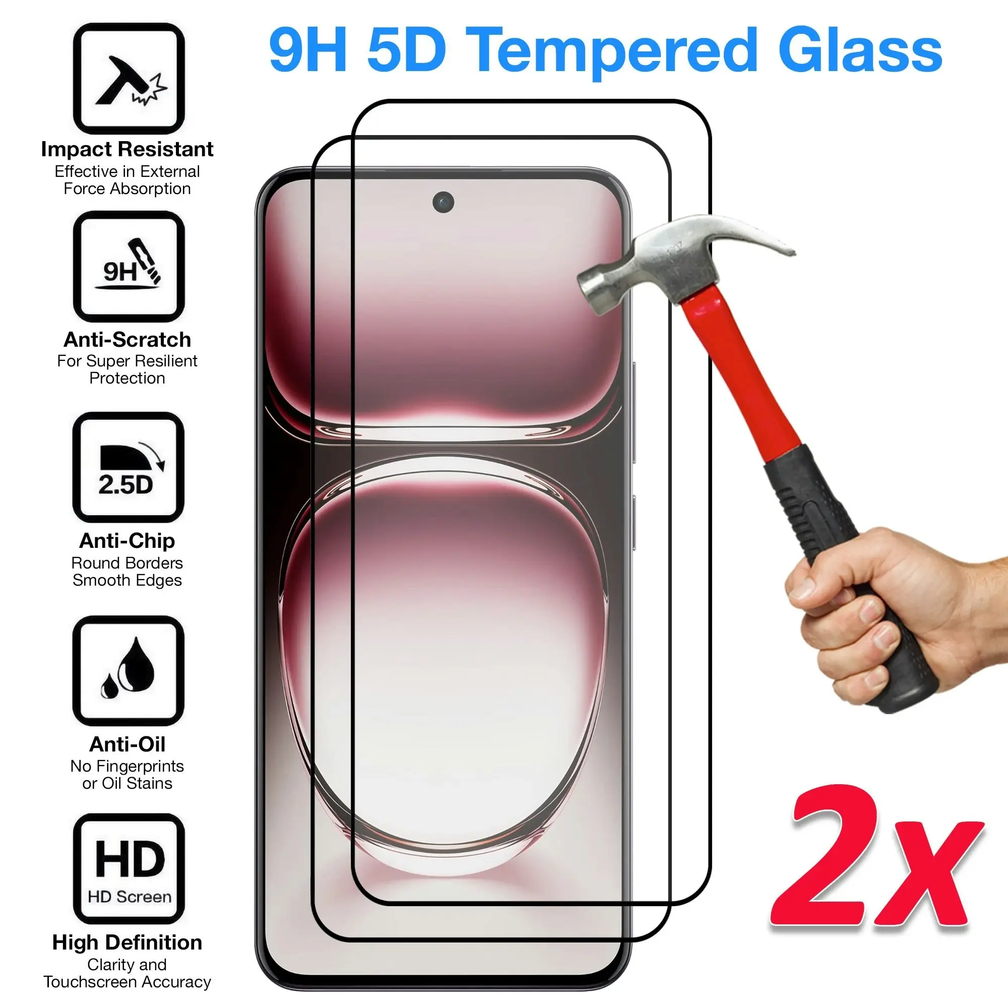 [2 Pack] MEZON Full Coverage Tempered Glass for OPPO Reno12 5G Crystal Clear Premium 9H HD Screen Protector (OPPO Reno12 5G, 9H Full)