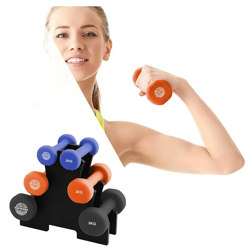 7pc Hacienda 2/3/5kg Weighted Dumbbell Set Gym Fitness Workout Exercise w/Rack