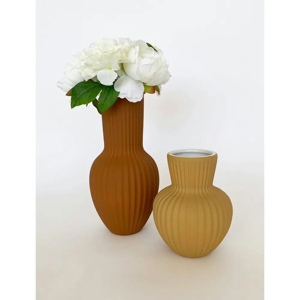 2x Urban Brooklyn 17cm Ceramic Plant/Flower Vase Home Display Pot Medium Mustard