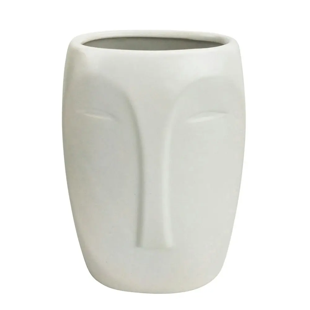 2x Urban Aztec Face 17cm Ceramic Plant/Flower Vase Home Display Pot Medium White