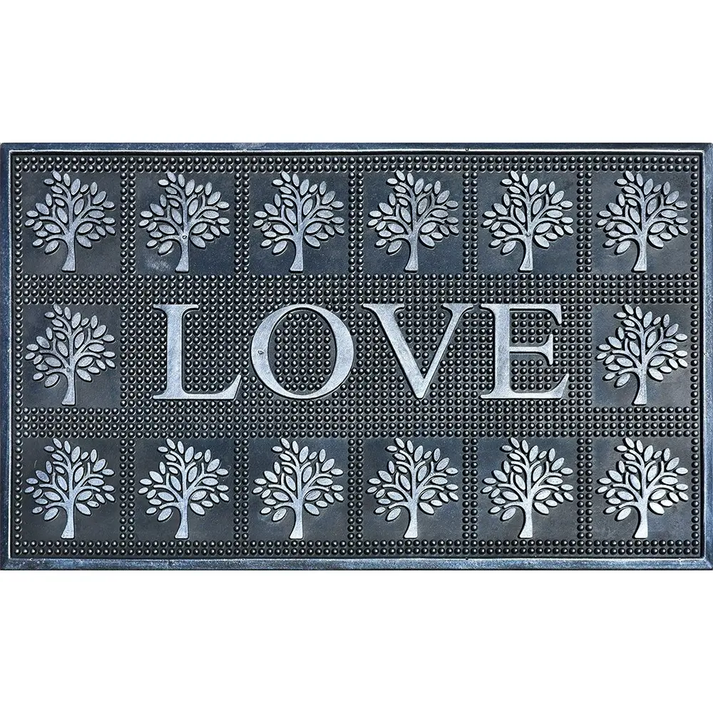 2PK Solemate Rubber Metallic Silver Love 45x75cm Stylish Outdoor Front Doormat