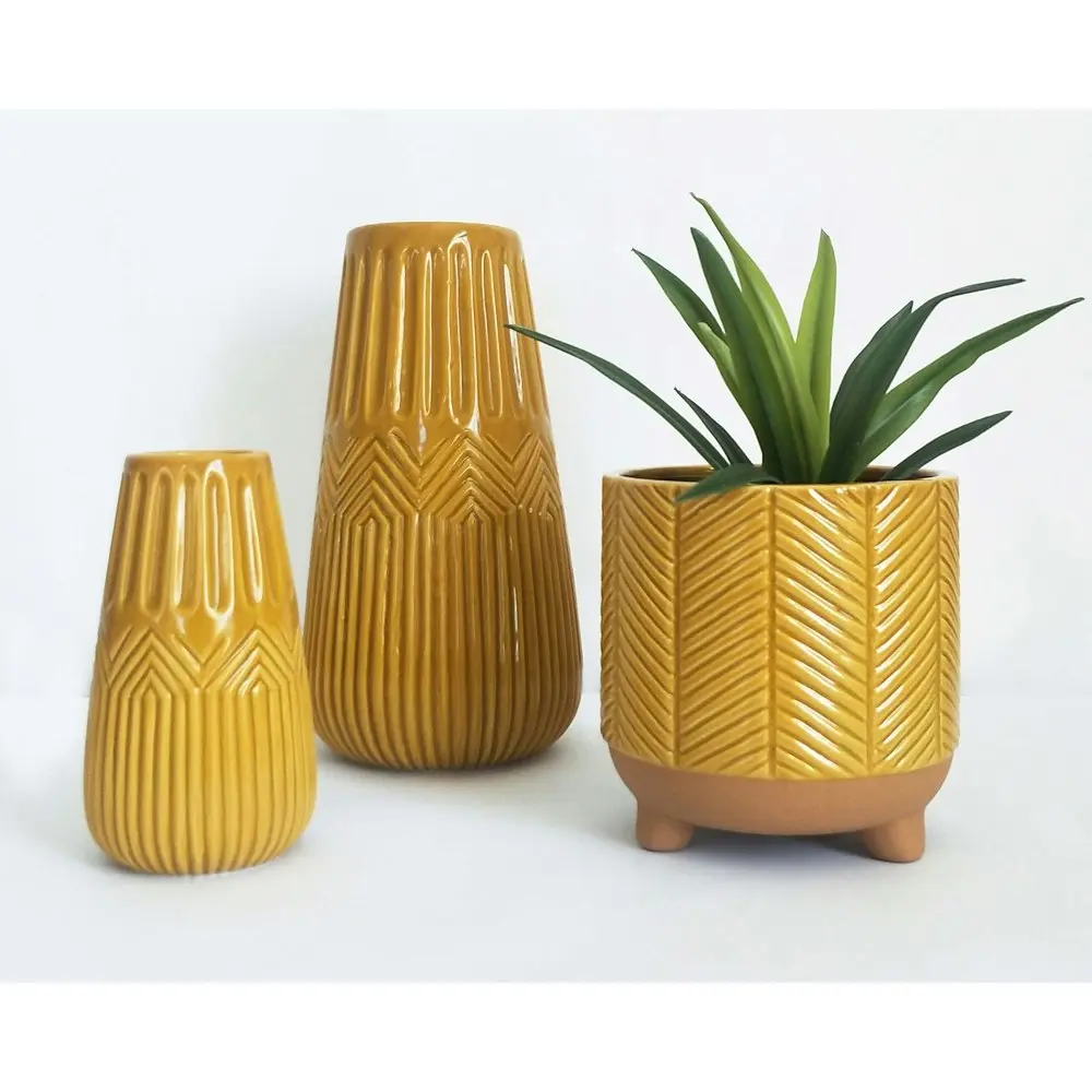 2x Urban Zari 24cm Ceramic Plant/Flower Vase Home Decor Display Pot LRG Mustard