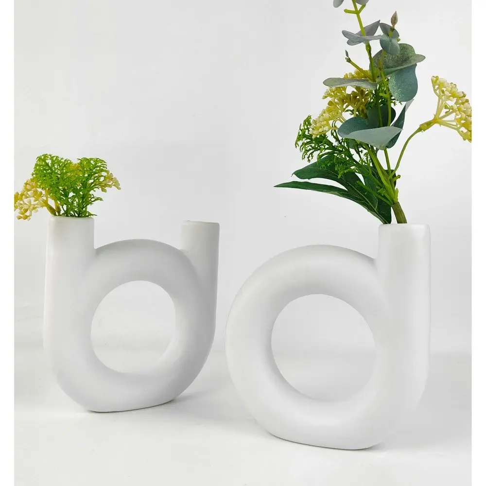 2x Urban Amira Ceramic Double Vessel Flower Holder Pot/Vase Home Display White