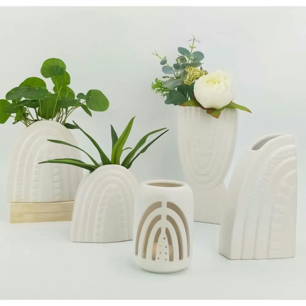 2x Urban Addie Rainbow 22cm Ceramic Plant/Flower Vase Home Display Pot MED White