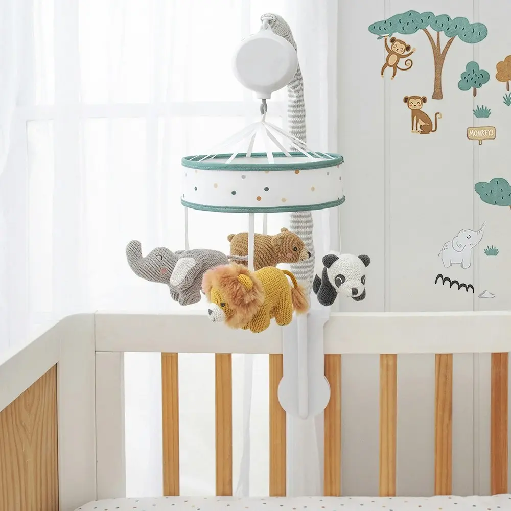 Lolli Living Baby/Newborn Nursery Musical Cot Hanging Mobile Day At The Zoo