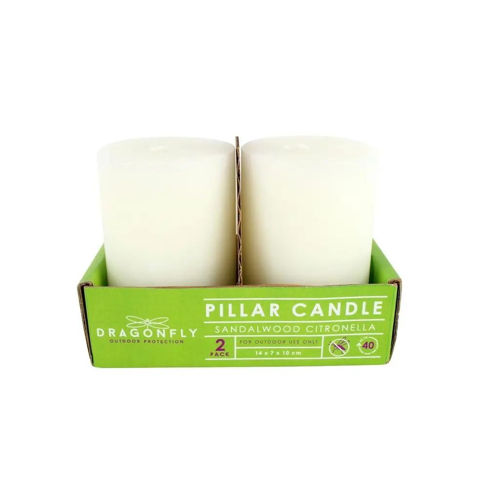 4pc Dragonfly 10x7cm Sandalwood Citronella Pillar Candle Home Desk Decor White