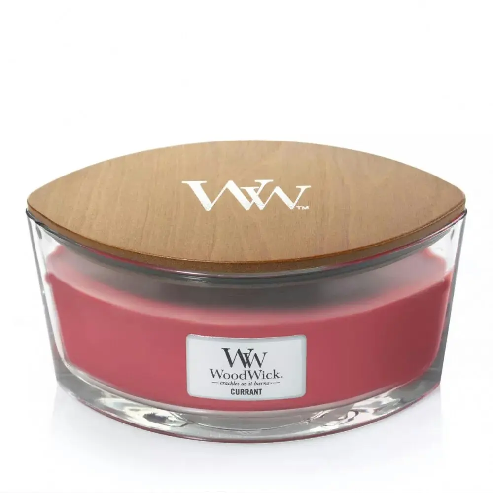 WoodWick 453g Scented Home Fragrance Soy Wax Candle w/ Lid Currant Ellipse Red