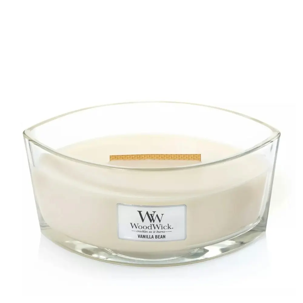 WoodWick 453g Scented Home Fragrance Soy Wax Candle Vanilla Bean Ellipse White