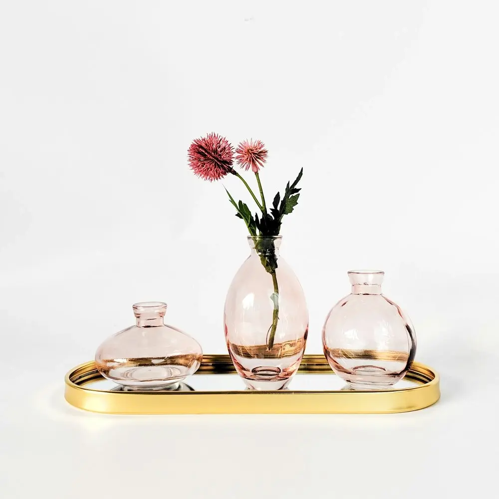 3pc Urban Products Kinkora Home Decor Glass Display Vases with Tray Pink