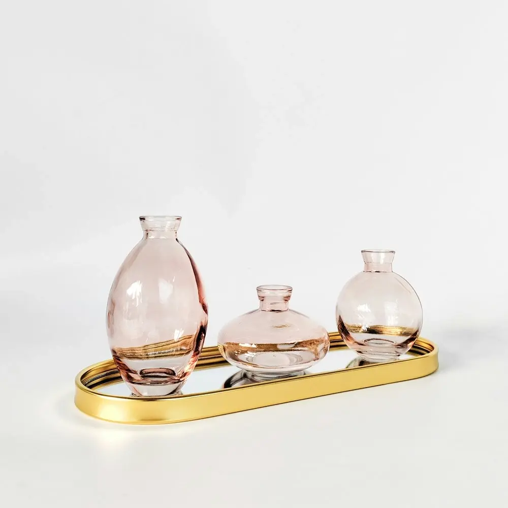 3pc Urban Products Kinkora Home Decor Glass Display Vases with Tray Pink