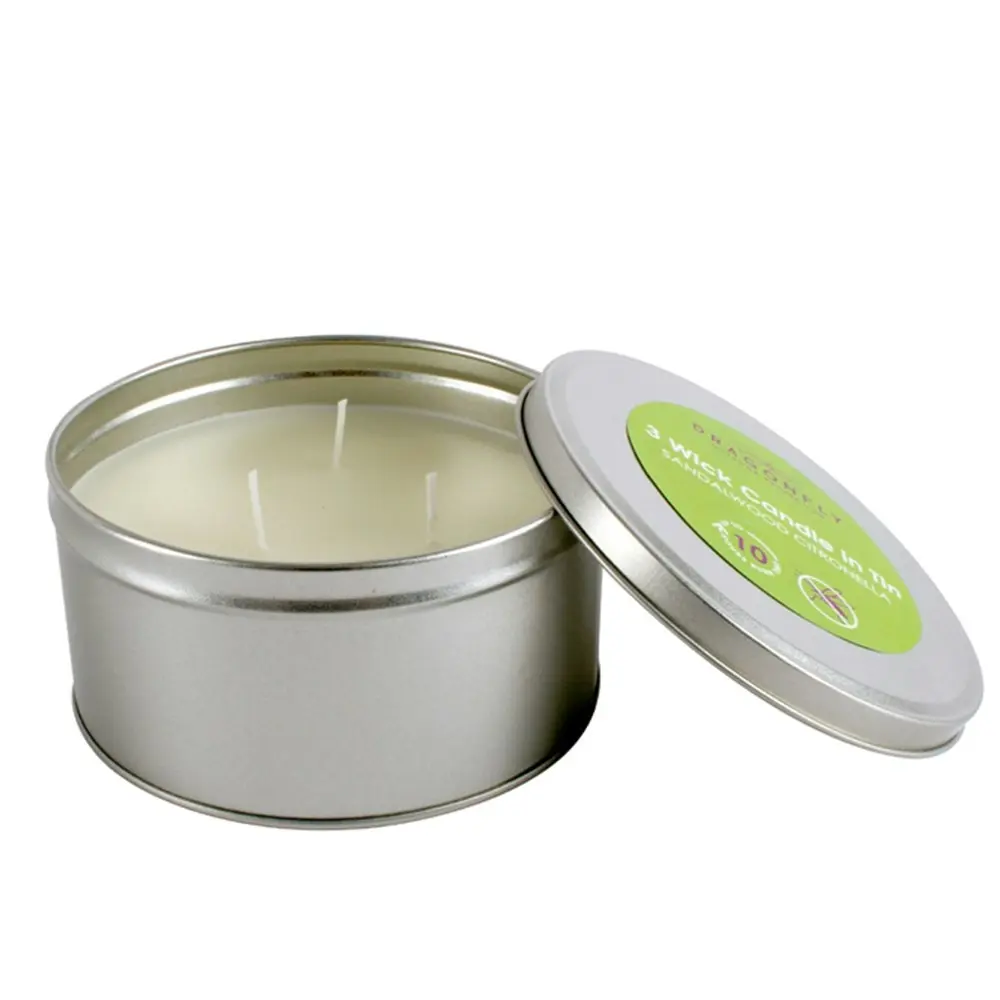 2x Dragonfly 3-Wick Sandalwood Citronella 14cm Wax Candle in Tin Home Fragrance